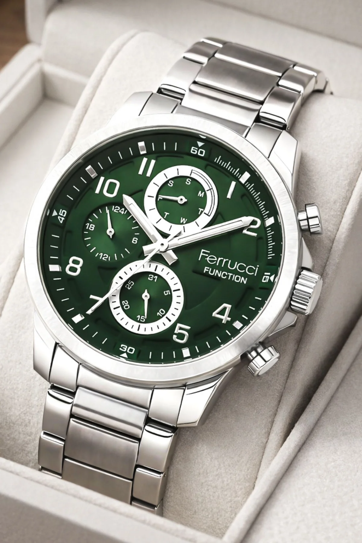 Ferrucci Function Erkek Kol Saati - Gümüş Renk Kasa ve Çelik Kordon, Yeşil Kadran ZMFer063