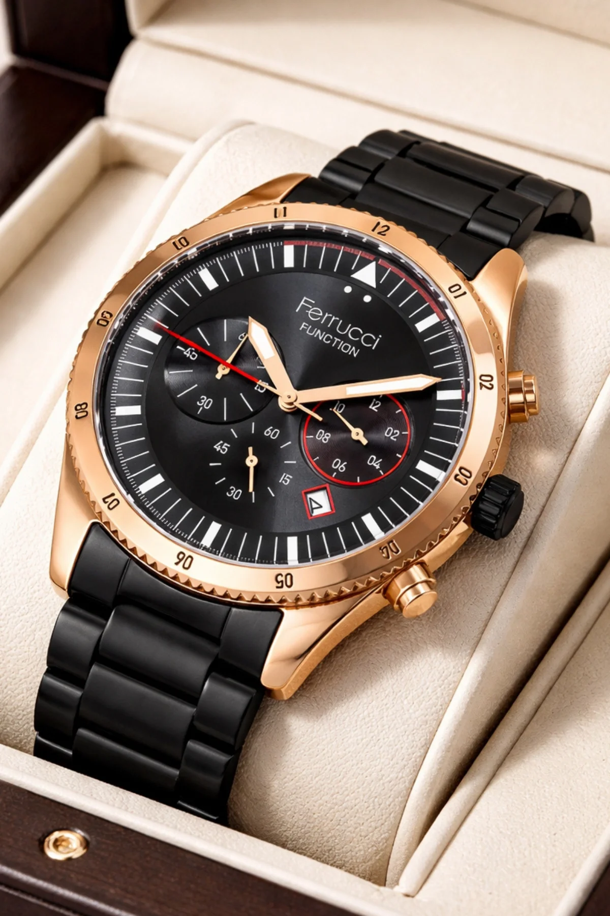 Ferrucci Function FC 13907TM | Siyah Çelik Kordon Rose Gold Çelik Kasa zmfer001