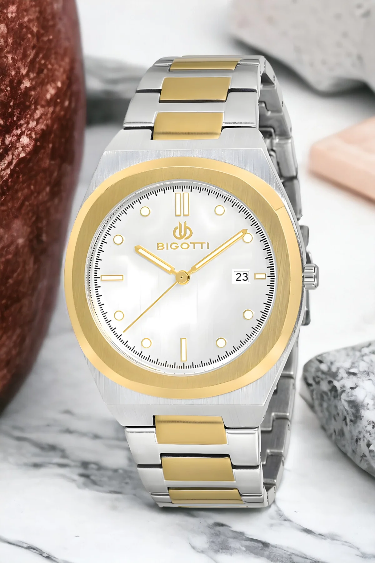 Bigotti BG.1.10164.2 Erkek Kol Saati Gümüş-Gold Renk Çelik Kasa&Kordon+Bileklik Hediye ZMB010
