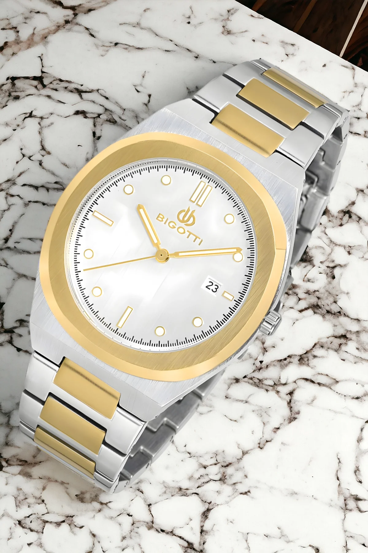 Bigotti BG.1.10164.2 Erkek Kol Saati Gümüş-Gold Renk Çelik Kasa&Kordon+Bileklik Hediye ZMB010