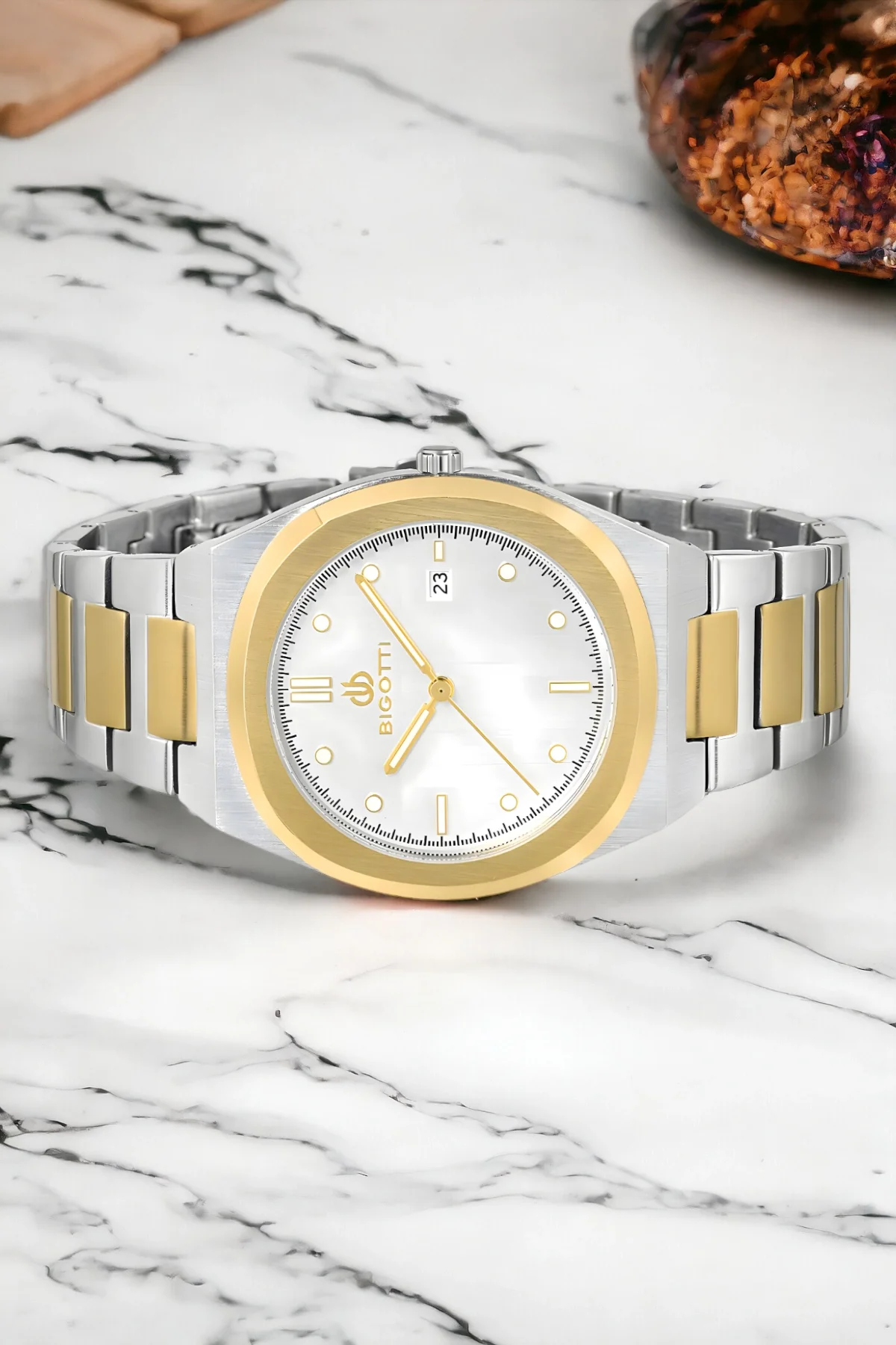 Bigotti BG.1.10164.2 Erkek Kol Saati Gümüş-Gold Renk Çelik Kasa&Kordon+Bileklik Hediye ZMB010
