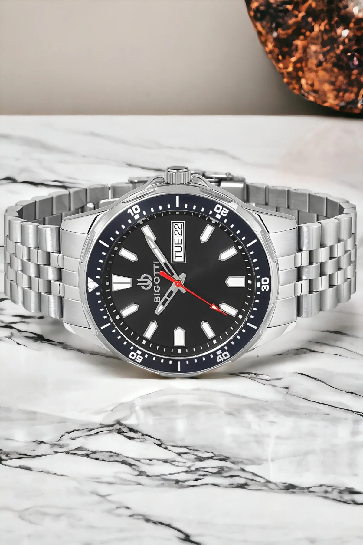 Bigotti Fonksiyon Erkek Kol Saati Gümüş-Siyah Renk BG.1.10320.1 Çelik Kasa&Kordon+Bileklik Hediye ZMB012