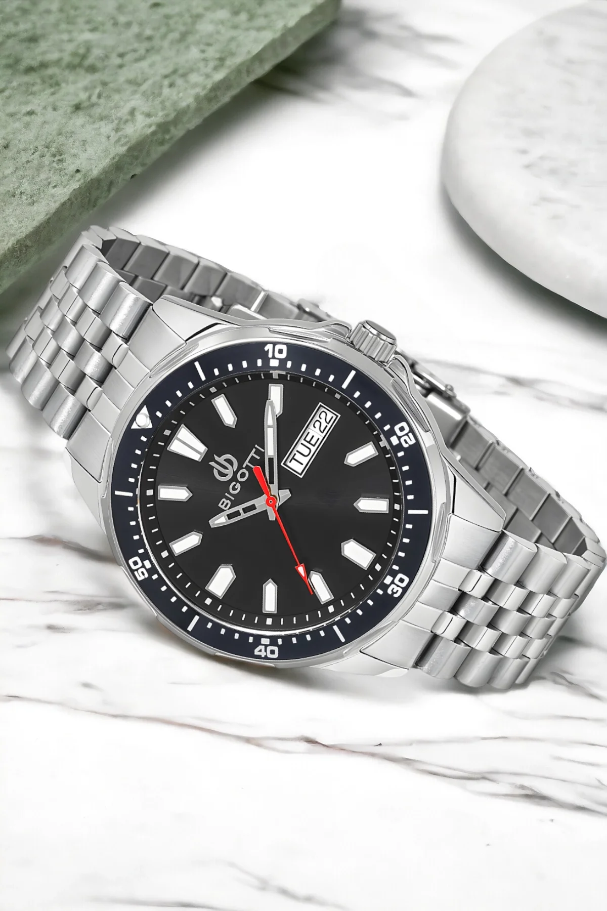 Bigotti Fonksiyon Erkek Kol Saati Gümüş-Siyah Renk BG.1.10320.1 Çelik Kasa&Kordon+Bileklik Hediye ZMB012