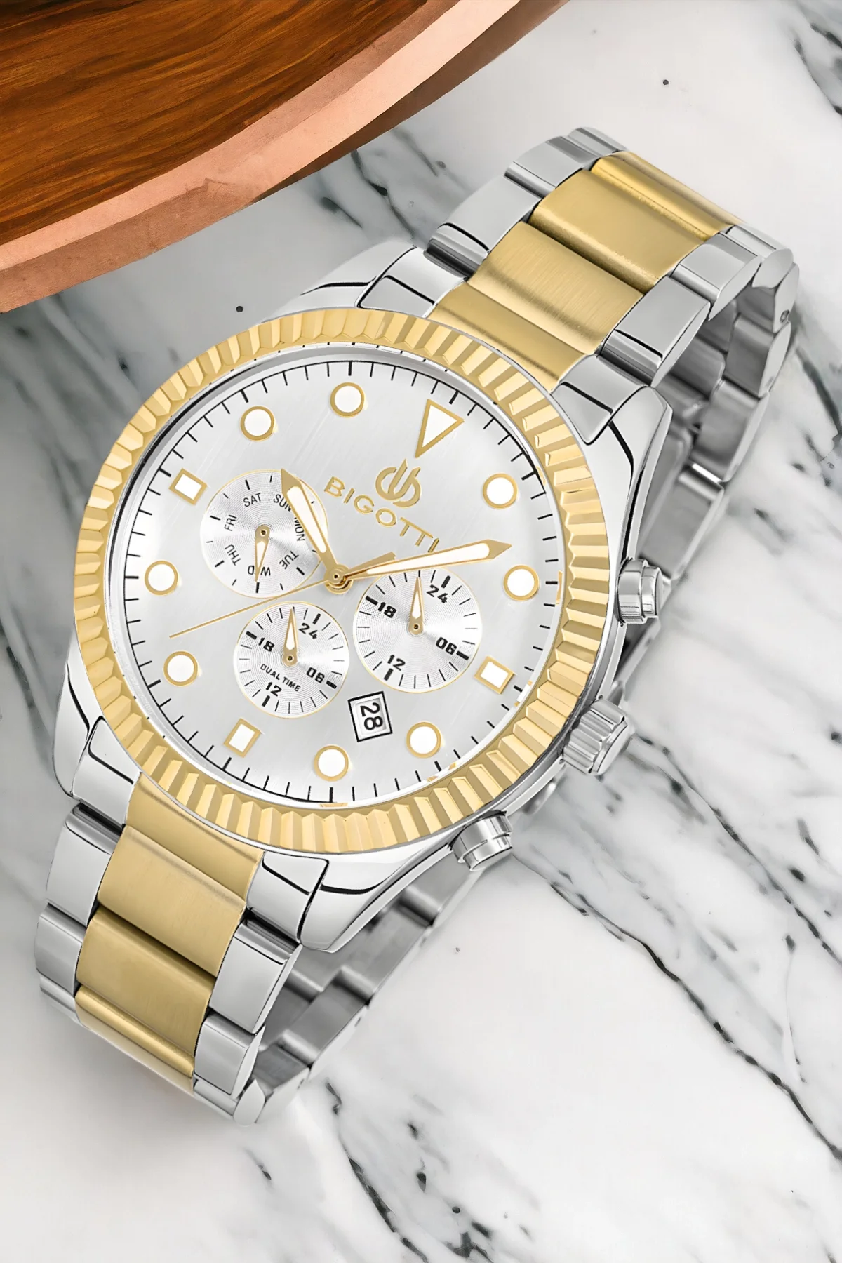 Bigotti BG.1.10280.5 Fonksiyon Erkek Kol Saati Gümüş-Gold Renk Çelik Kasa&Kordon+Bileklik Hediye ZMB011