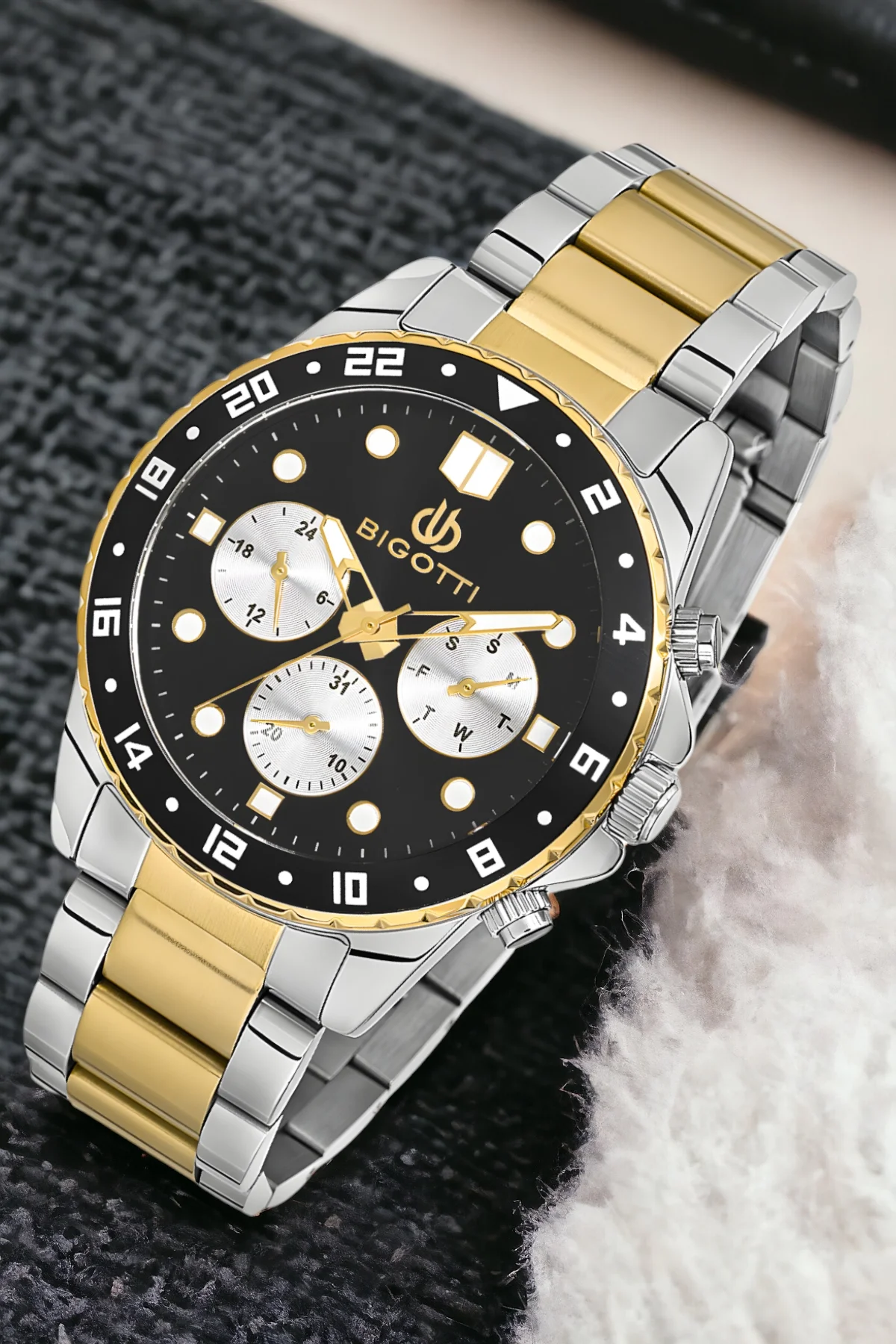 Bigotti Fonksiyon Erkek Kol Saati Gold-Gümüş Renk BG.1.10189.3 Çelik Kasa&Kordon+Bileklik Hediye ZMB013