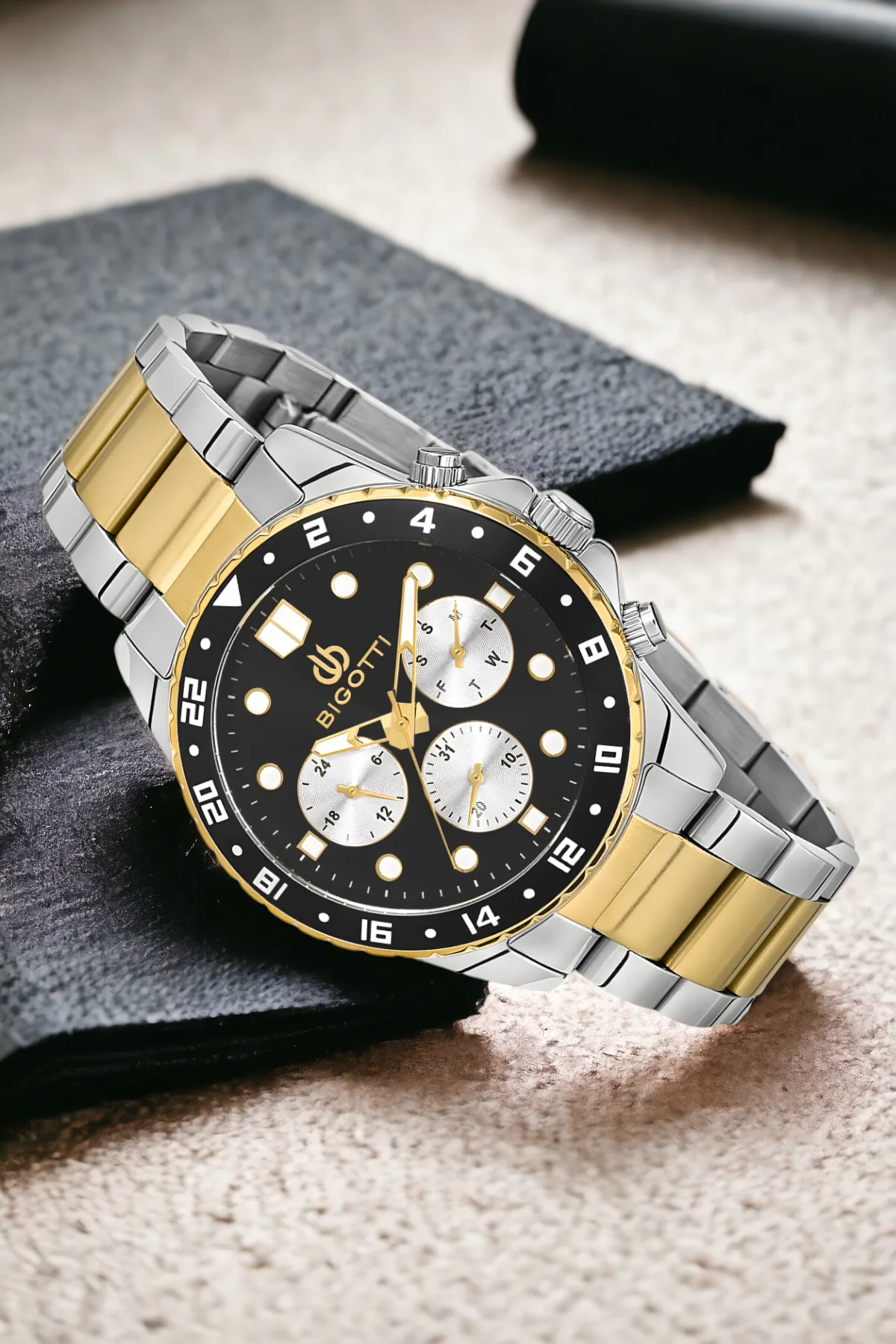 Bigotti Fonksiyon Erkek Kol Saati Gold-Gümüş Renk BG.1.10189.3 Çelik Kasa&Kordon+Bileklik Hediye ZMB013
