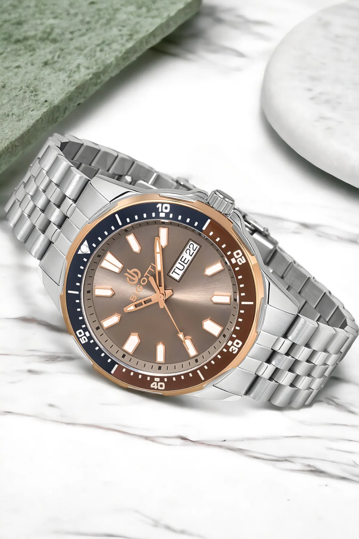 Bigotti Fonksiyon Erkek Kol Saati Gümüş-Rose Renk BG.1.10320.3 Çelik Kasa&Kordon+Bileklik Hediye ZMB012