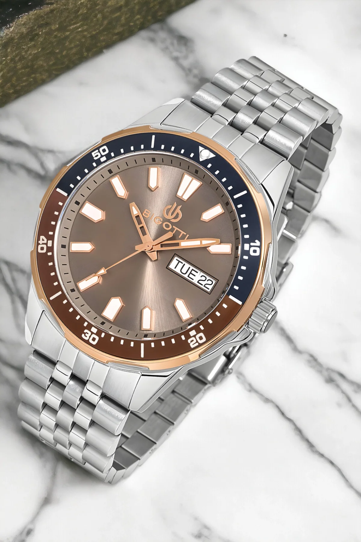 Bigotti Fonksiyon Erkek Kol Saati Gümüş-Rose Renk BG.1.10320.3 Çelik Kasa&Kordon+Bileklik Hediye ZMB012