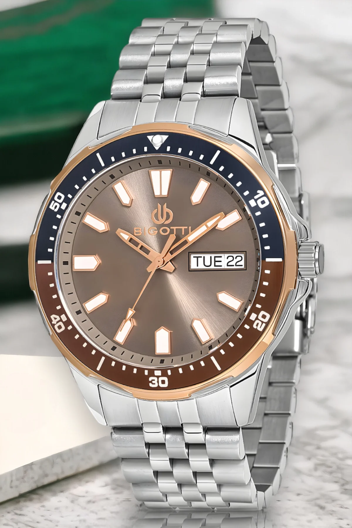 Bigotti Fonksiyon Erkek Kol Saati Gümüş-Rose Renk BG.1.10320.3 Çelik Kasa&Kordon+Bileklik Hediye ZMB012