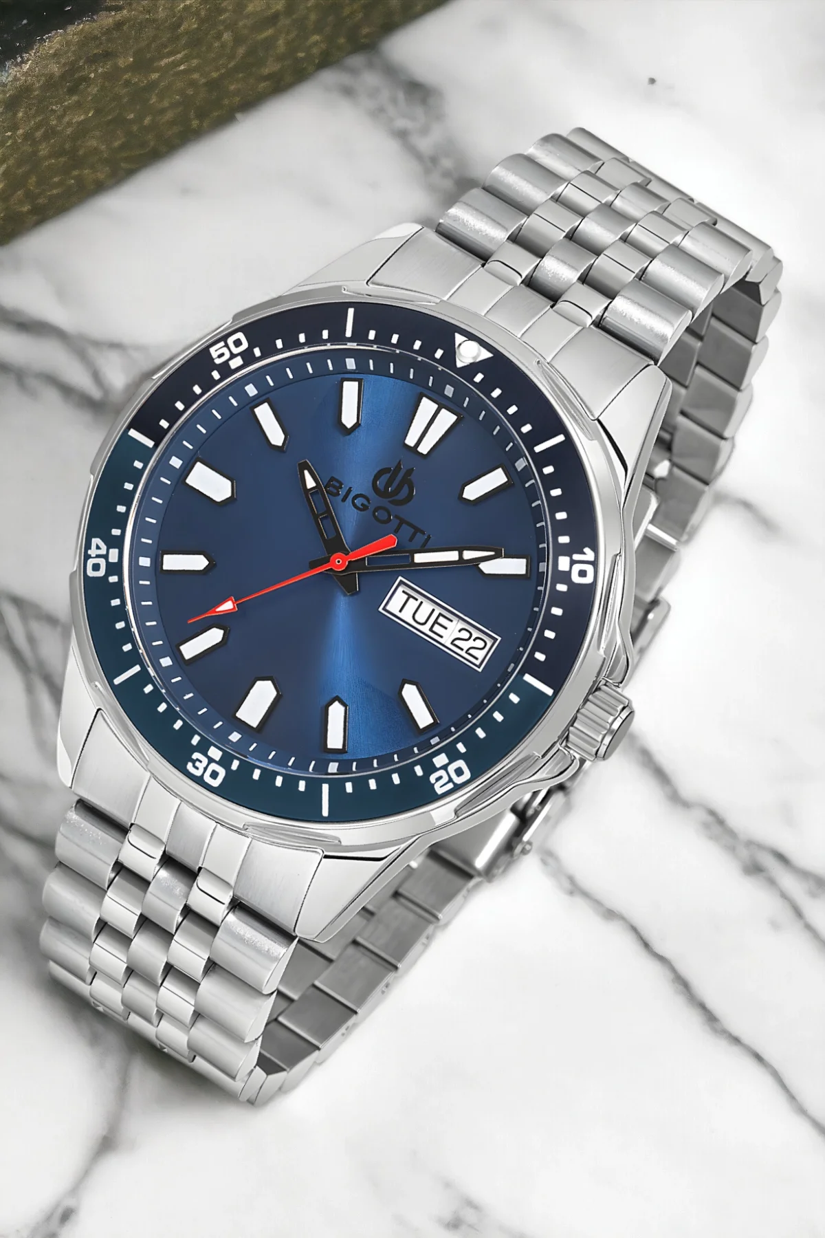 Bigotti Fonksiyon Erkek Kol Saati Gümüş-Mavi Renk BG.1.10320.2 Çelik Kasa&Kordon+Bileklik Hediye ZMB012