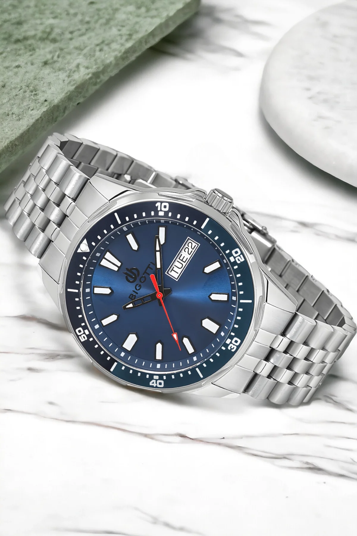 Bigotti Fonksiyon Erkek Kol Saati Gümüş-Mavi Renk BG.1.10320.2 Çelik Kasa&Kordon+Bileklik Hediye ZMB012