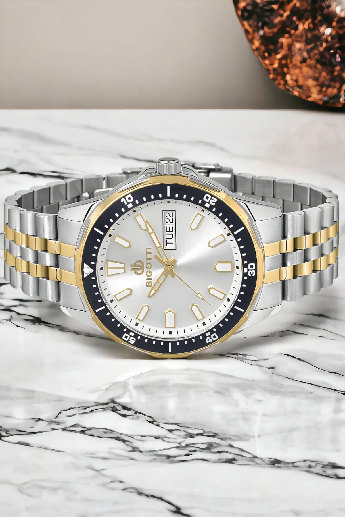 Bigotti Fonksiyon Erkek Kol Saati Gümüş-Gold Renk BG.1.10320.3 Çelik Kasa&Kordon+Bileklik Hediye ZMB012