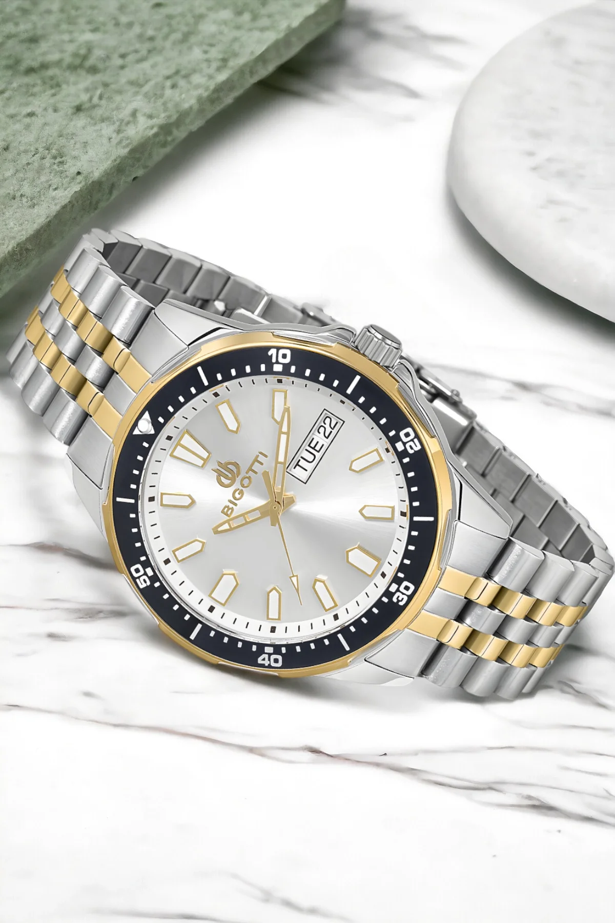 Bigotti Fonksiyon Erkek Kol Saati Gümüş-Gold Renk BG.1.10320.3 Çelik Kasa&Kordon+Bileklik Hediye ZMB012