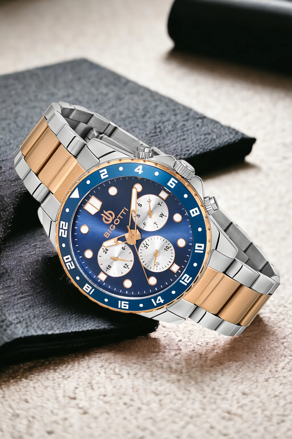 Bigotti Fonksiyon Erkek Kol Saati ;Rose-Gümüş Renk BG.1.10189.2 Çelik Kasa&Kordon+Bileklik Hediye ZMB013