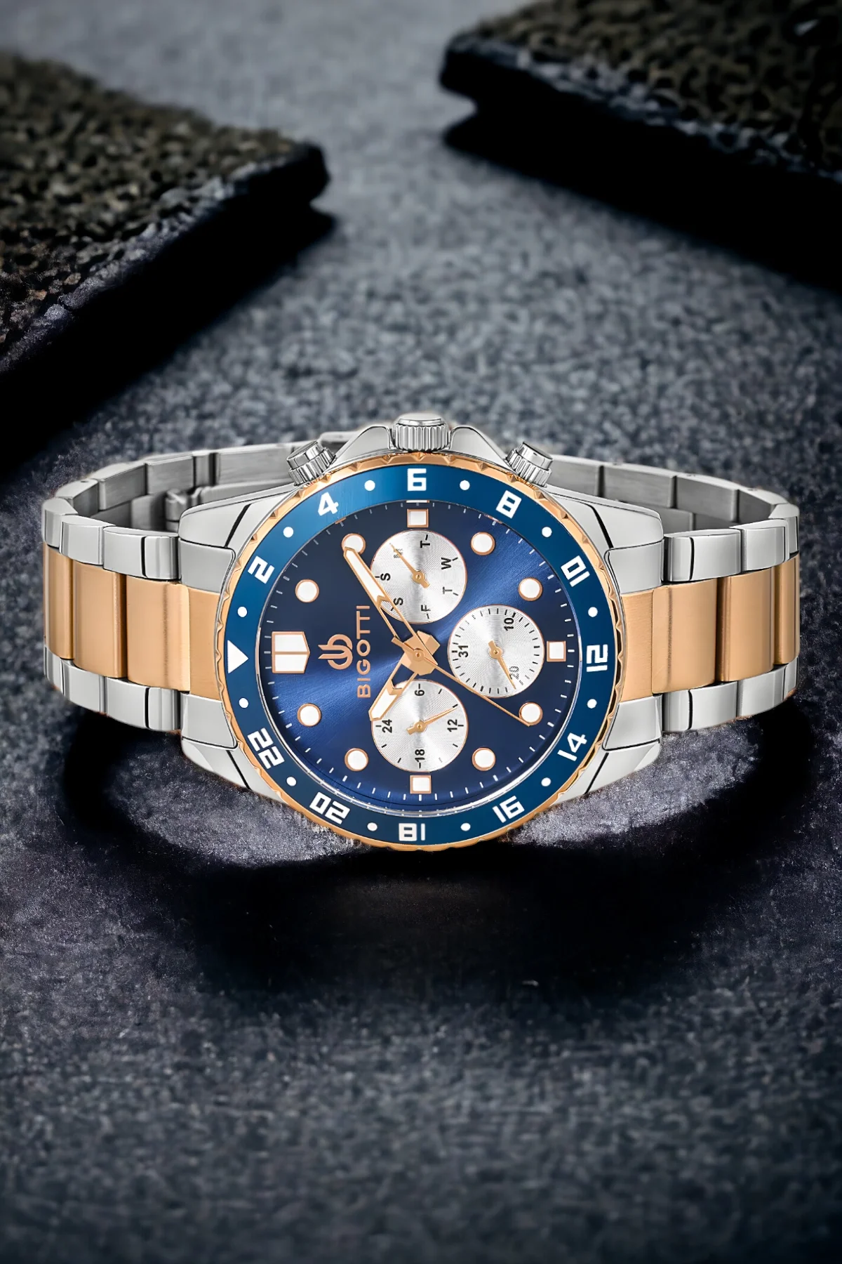 Bigotti Fonksiyon Erkek Kol Saati ;Rose-Gümüş Renk BG.1.10189.2 Çelik Kasa&Kordon+Bileklik Hediye ZMB013