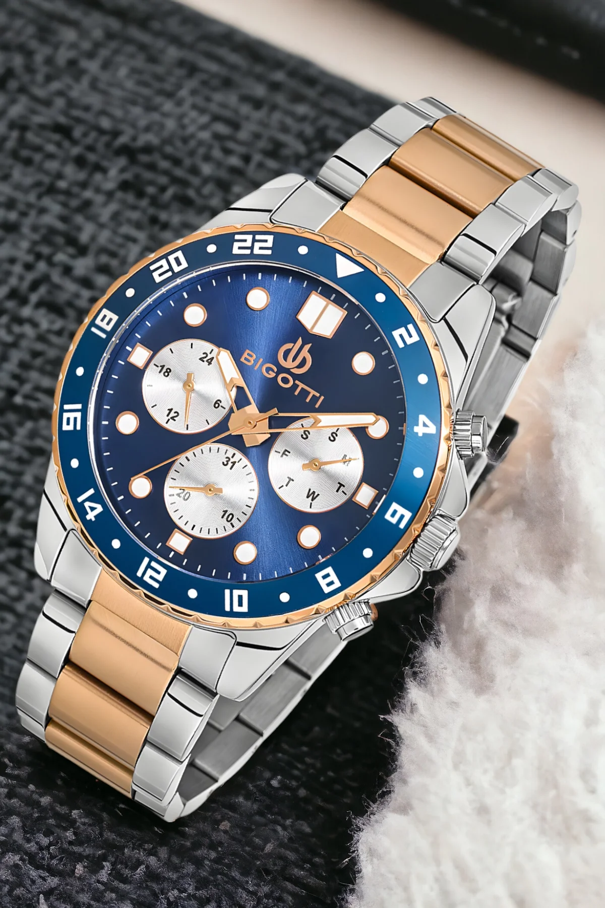 Bigotti Fonksiyon Erkek Kol Saati ;Rose-Gümüş Renk BG.1.10189.2 Çelik Kasa&Kordon+Bileklik Hediye ZMB013