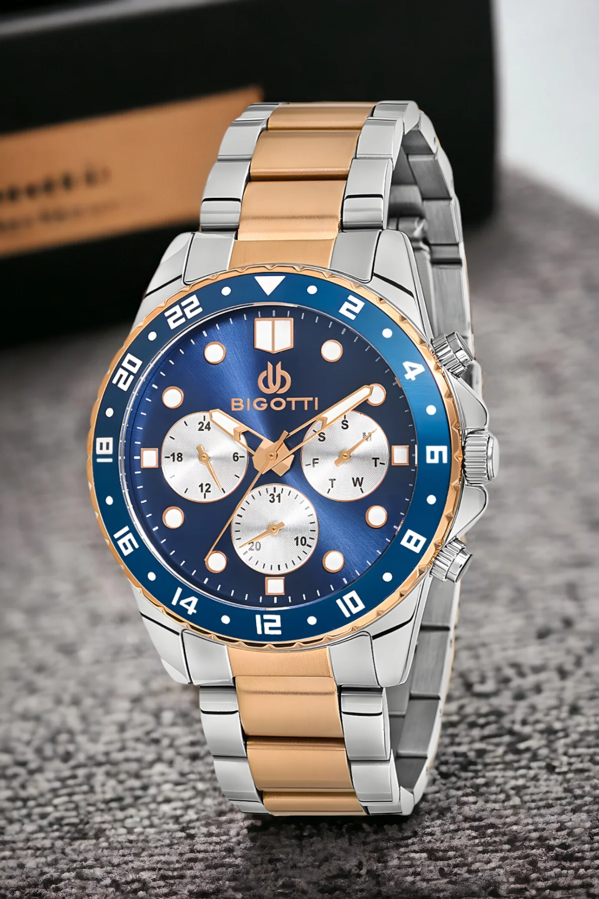 Bigotti Fonksiyon Erkek Kol Saati ;Rose-Gümüş Renk BG.1.10189.2 Çelik Kasa&Kordon+Bileklik Hediye ZMB013