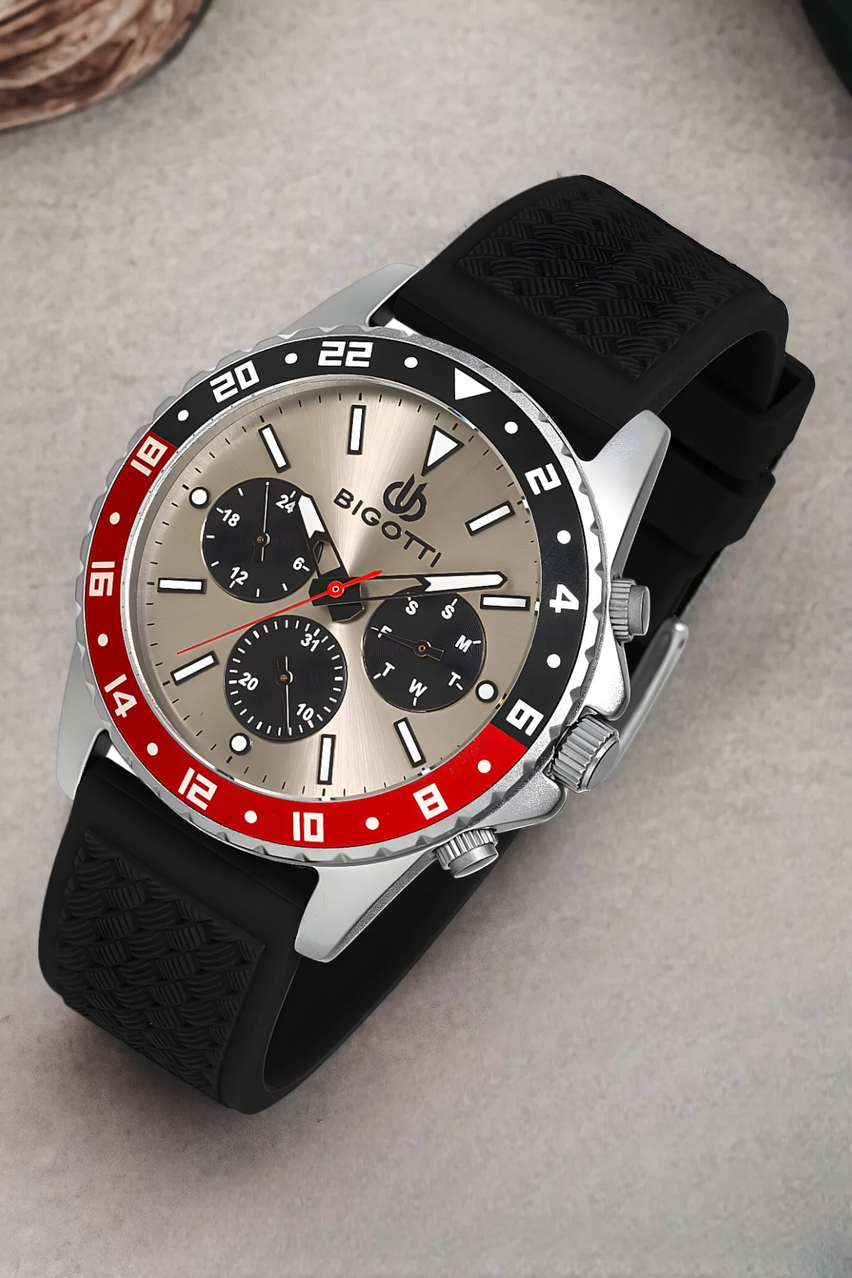 Bigotti Fonksiyon Erkek Kol Saati Siyah-Gümüş Renk BG.1.10144.5 Çelik Kasa Silikon Kordon ZMB014