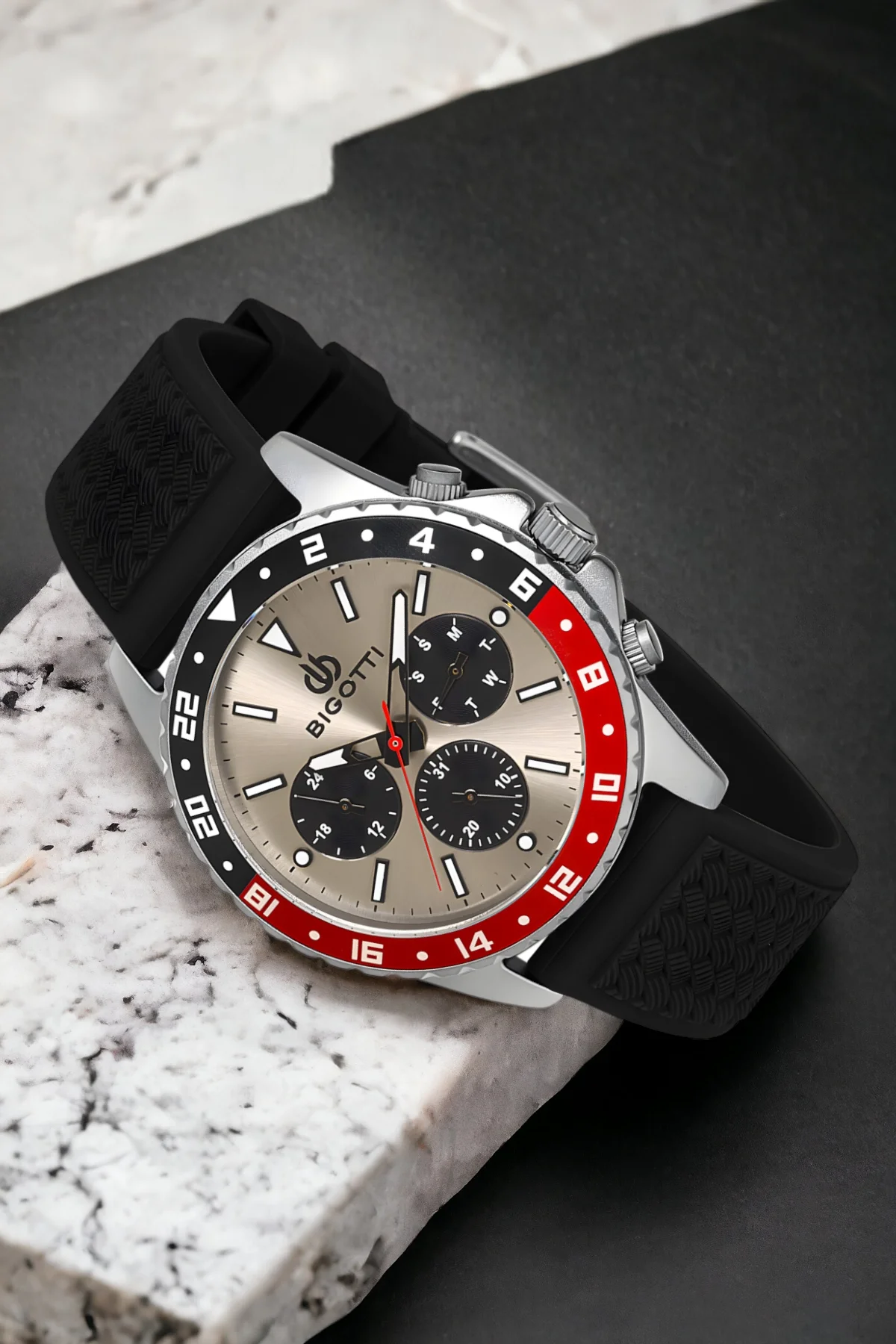 Bigotti Fonksiyon Erkek Kol Saati Siyah-Gümüş Renk BG.1.10144.5 Çelik Kasa Silikon Kordon ZMB014