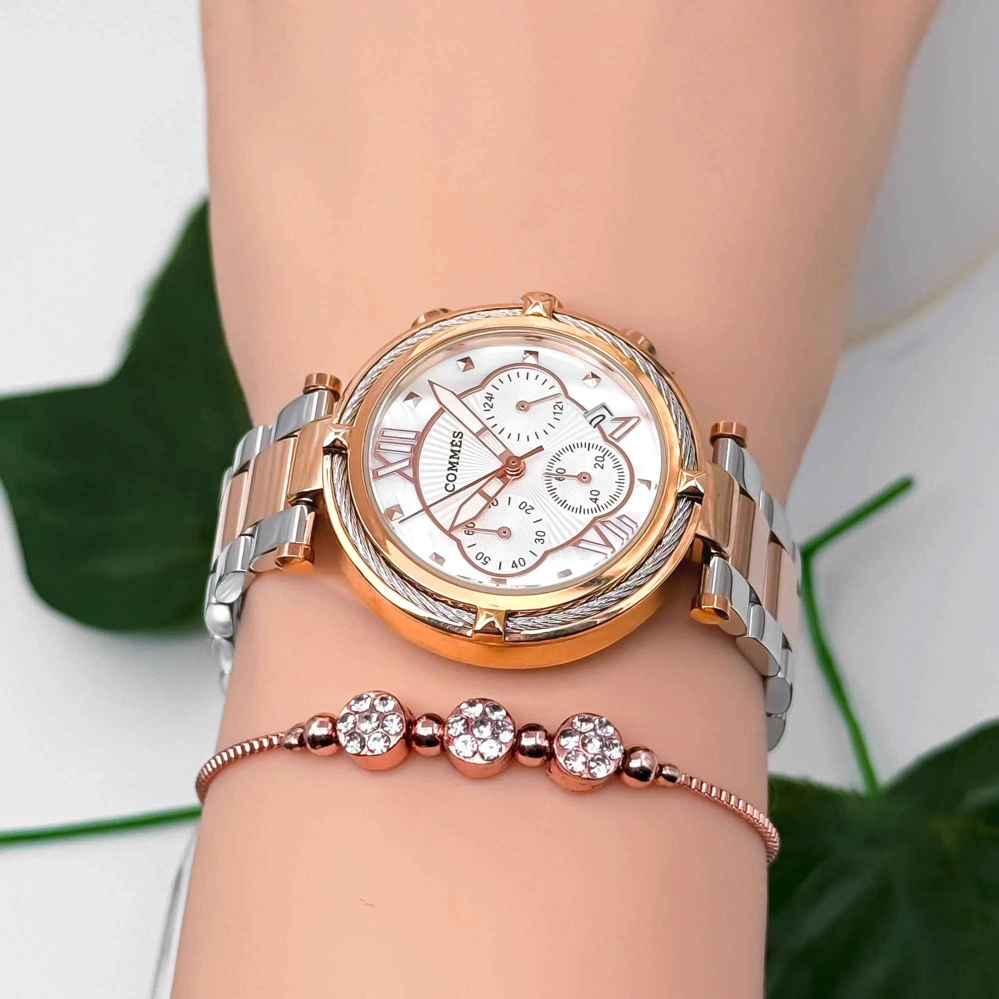 Commes Çelik Kordon&Kasa Kadın Kol Saati 3 Atm Su Geçirmez Rose-Gümüş-Beyaz zmcms039