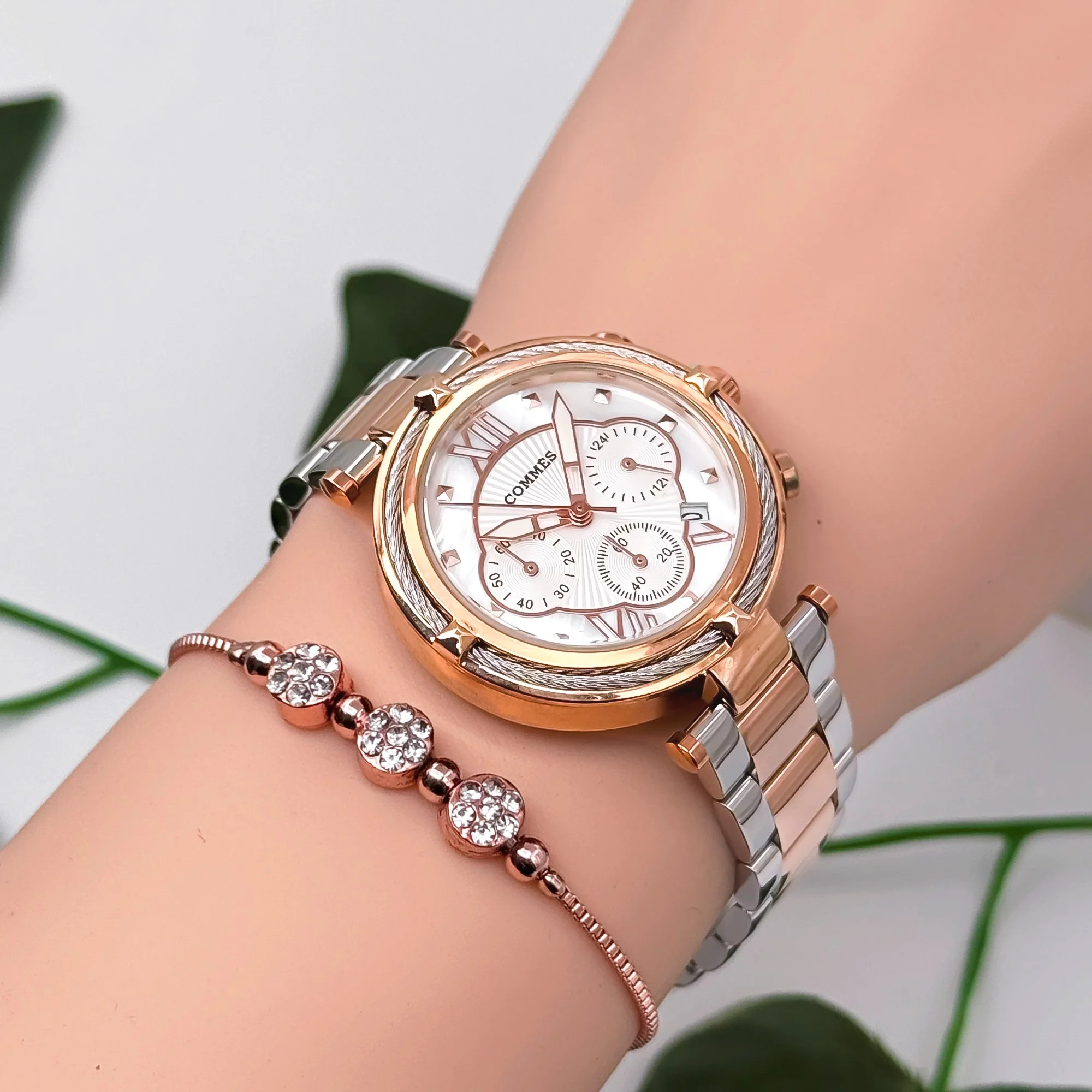 Commes Çelik Kordon&Kasa Kadın Kol Saati 3 Atm Su Geçirmez Rose-Gümüş-Beyaz zmcms039