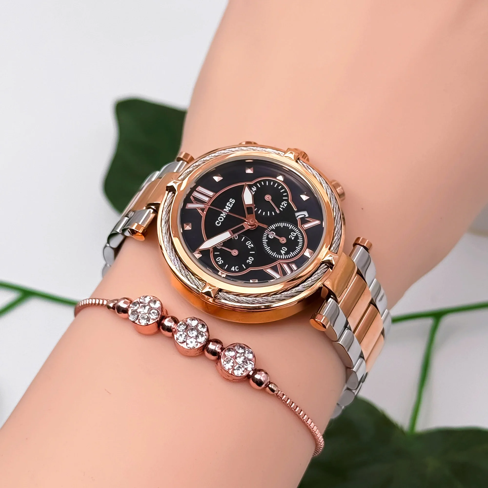 Commes Çelik Kordon&Kasa Kadın Kol Saati 3 Atm Su Geçirmez Rose-Gümüş-Siyah zmcms039