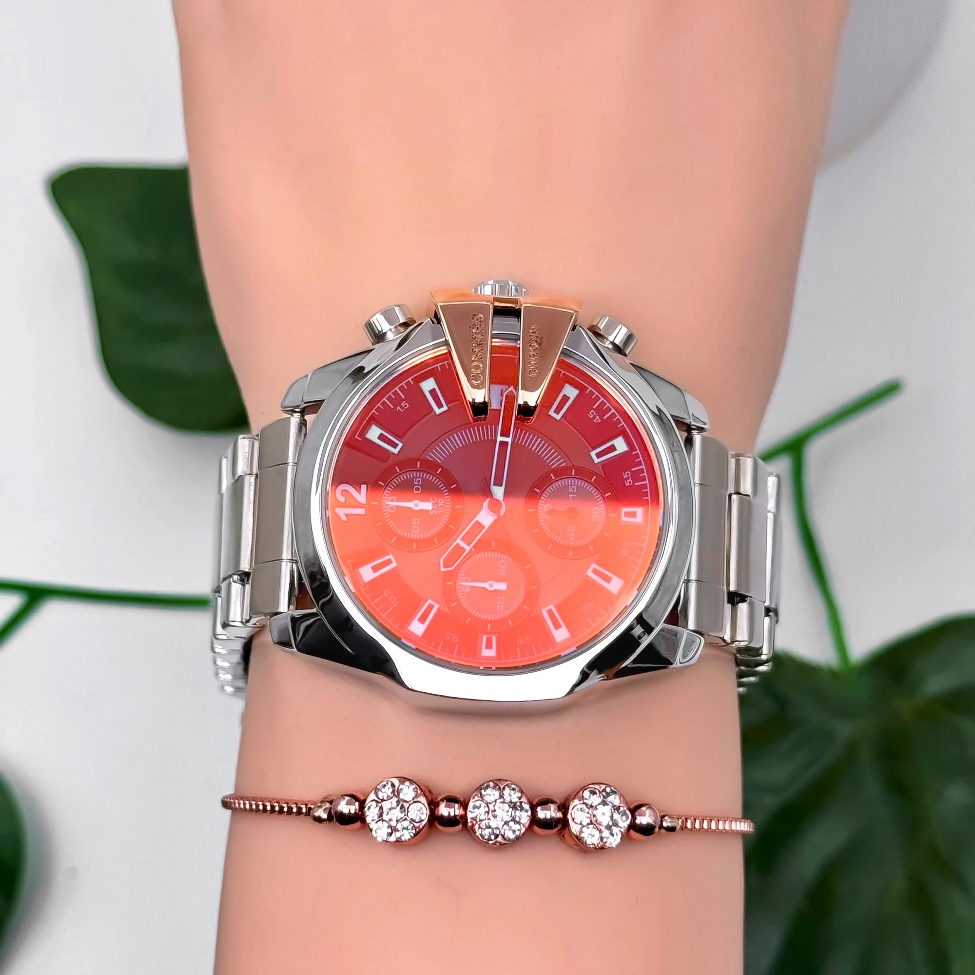 Commes Çelik Kordon&Kasa Kadın Kol Saati Renkli Mineral Cam 3 Atm Su Geçirmez Gümüş-Rose zmcms037