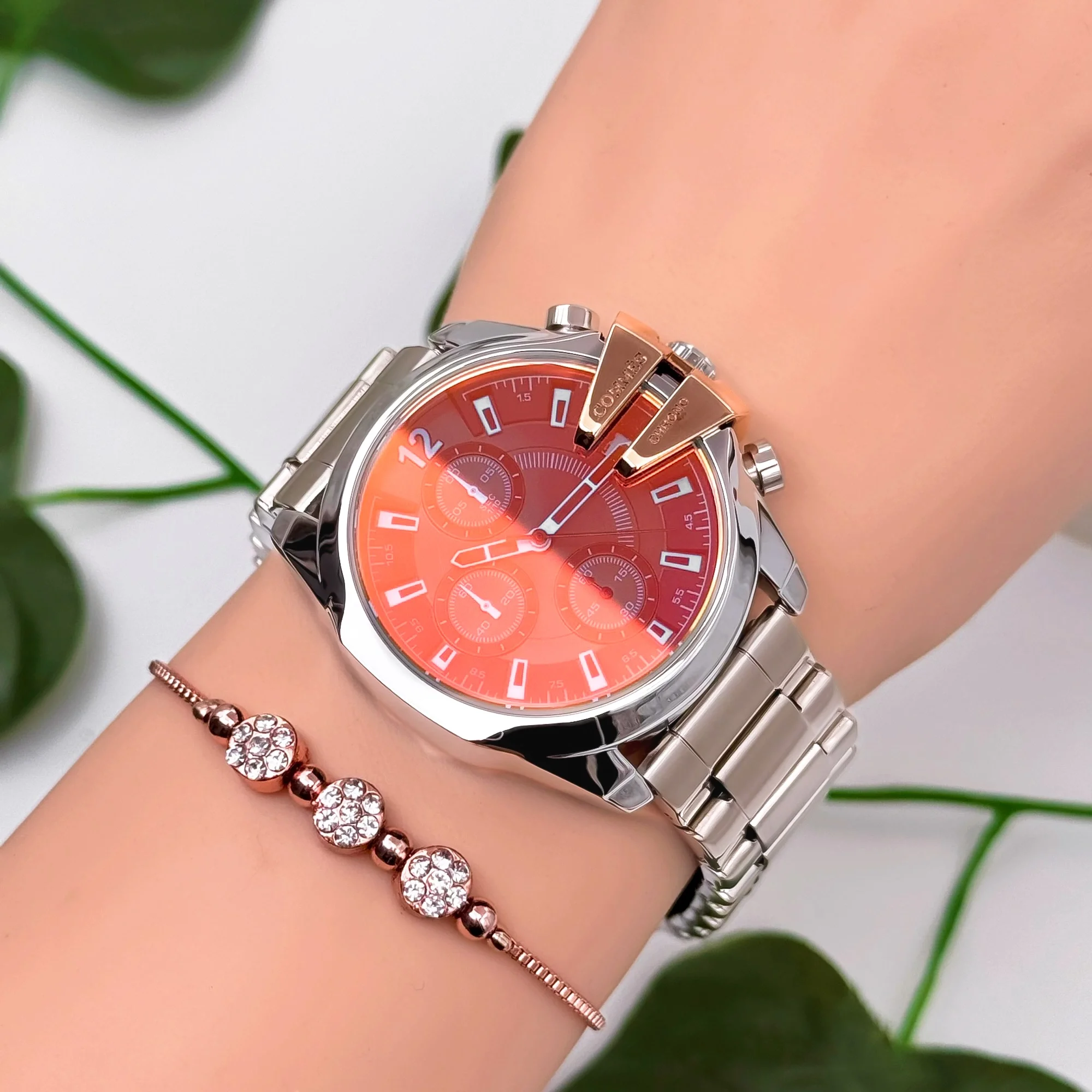 Commes Çelik Kordon&Kasa Kadın Kol Saati Renkli Mineral Cam 3 Atm Su Geçirmez Gümüş-Rose zmcms037