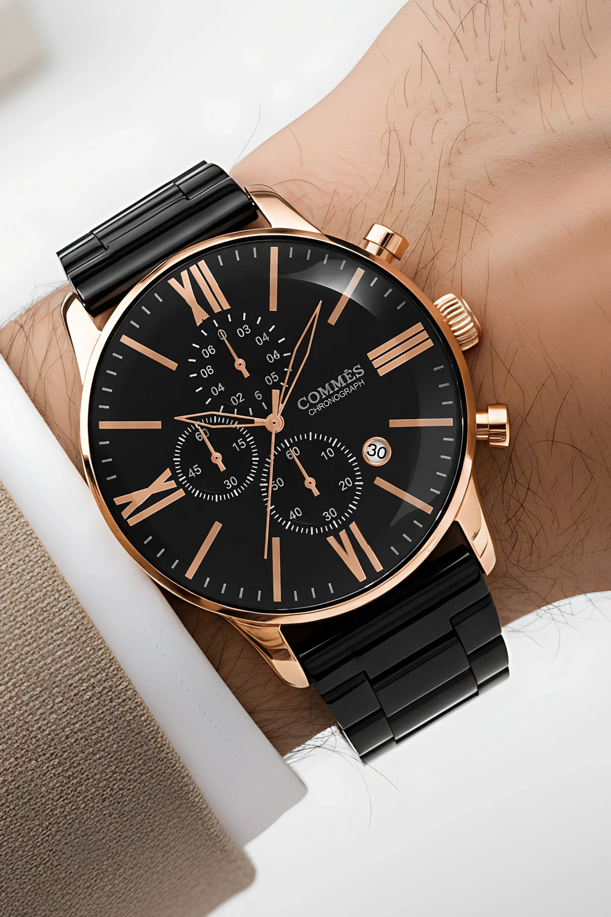 Commes Erkek Kol Saati Crono Fonksiyonlar Aktif Siyah Renk ,Bileklik Hediyesi ile zmcms011
