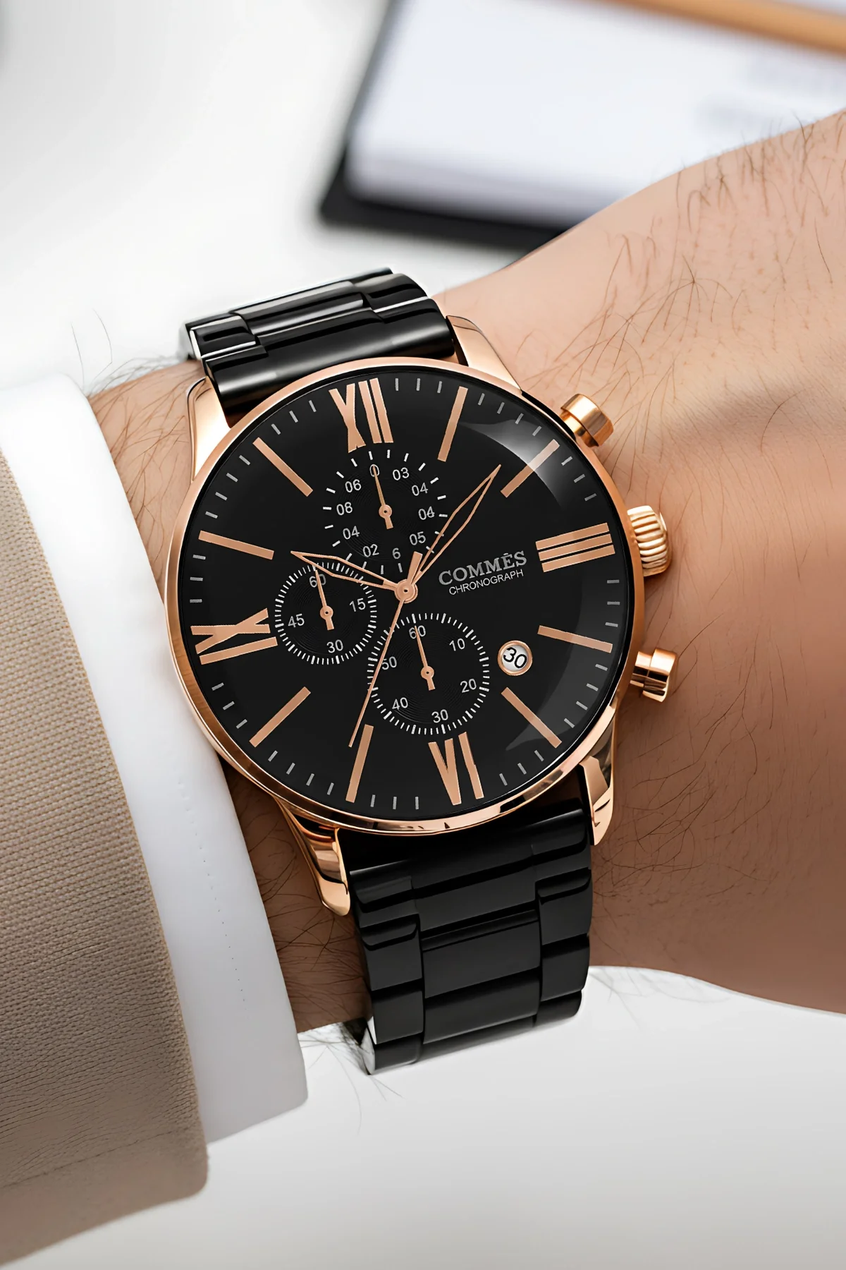 Commes Erkek Kol Saati Crono Fonksiyonlar Aktif Siyah Renk ,Bileklik Hediyesi ile zmcms011