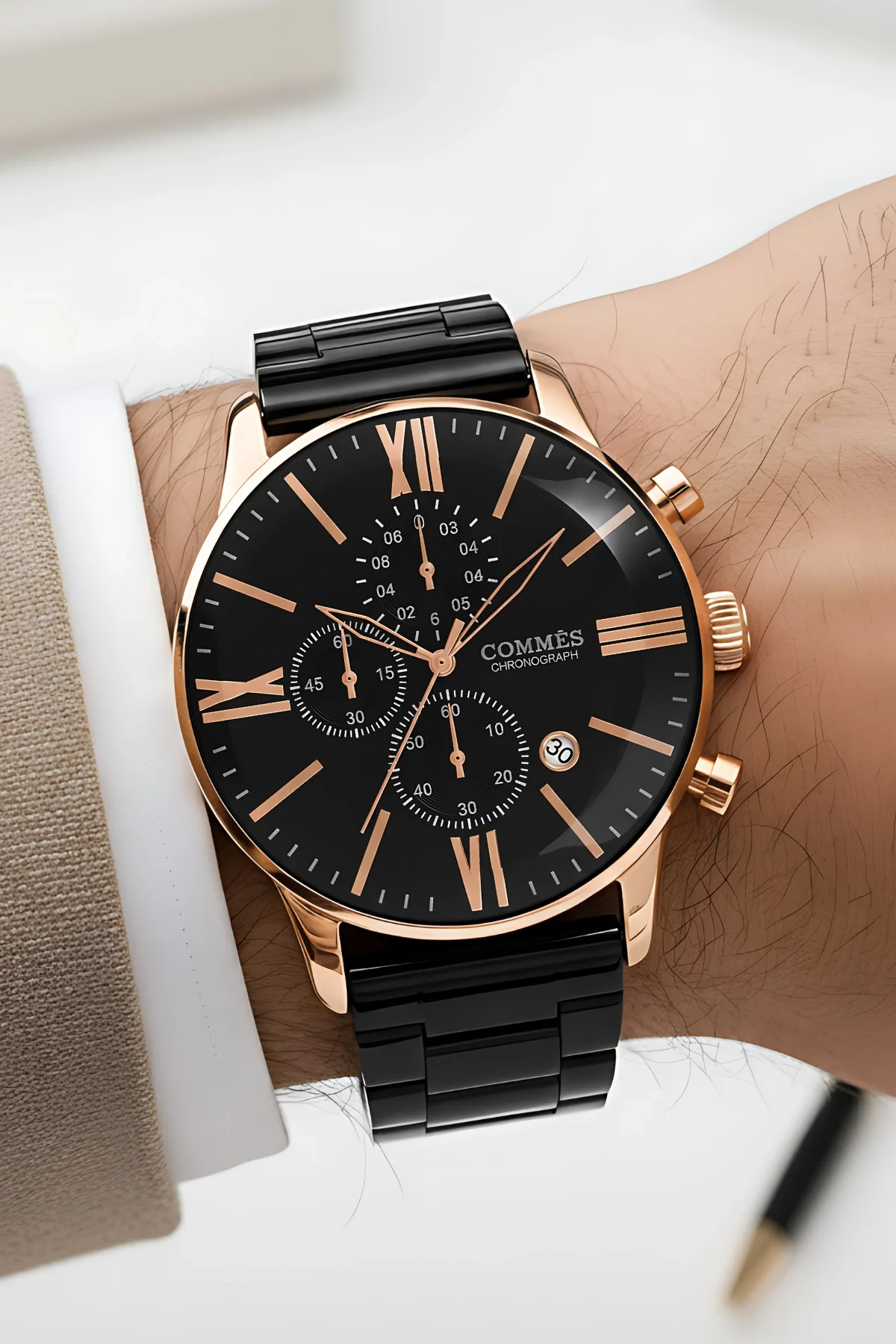 Commes Erkek Kol Saati Crono Fonksiyonlar Aktif Siyah Renk ,Bileklik Hediyesi ile zmcms011