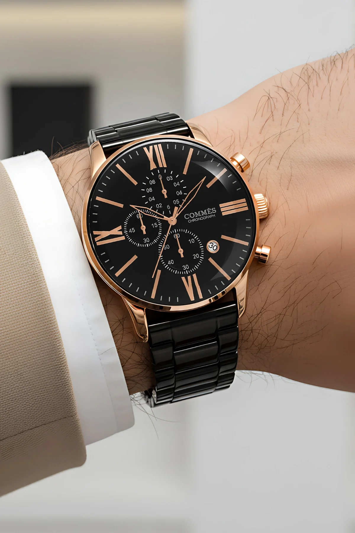 Commes Erkek Kol Saati Crono Fonksiyonlar Aktif Siyah Renk ,Bileklik Hediyesi ile zmcms011