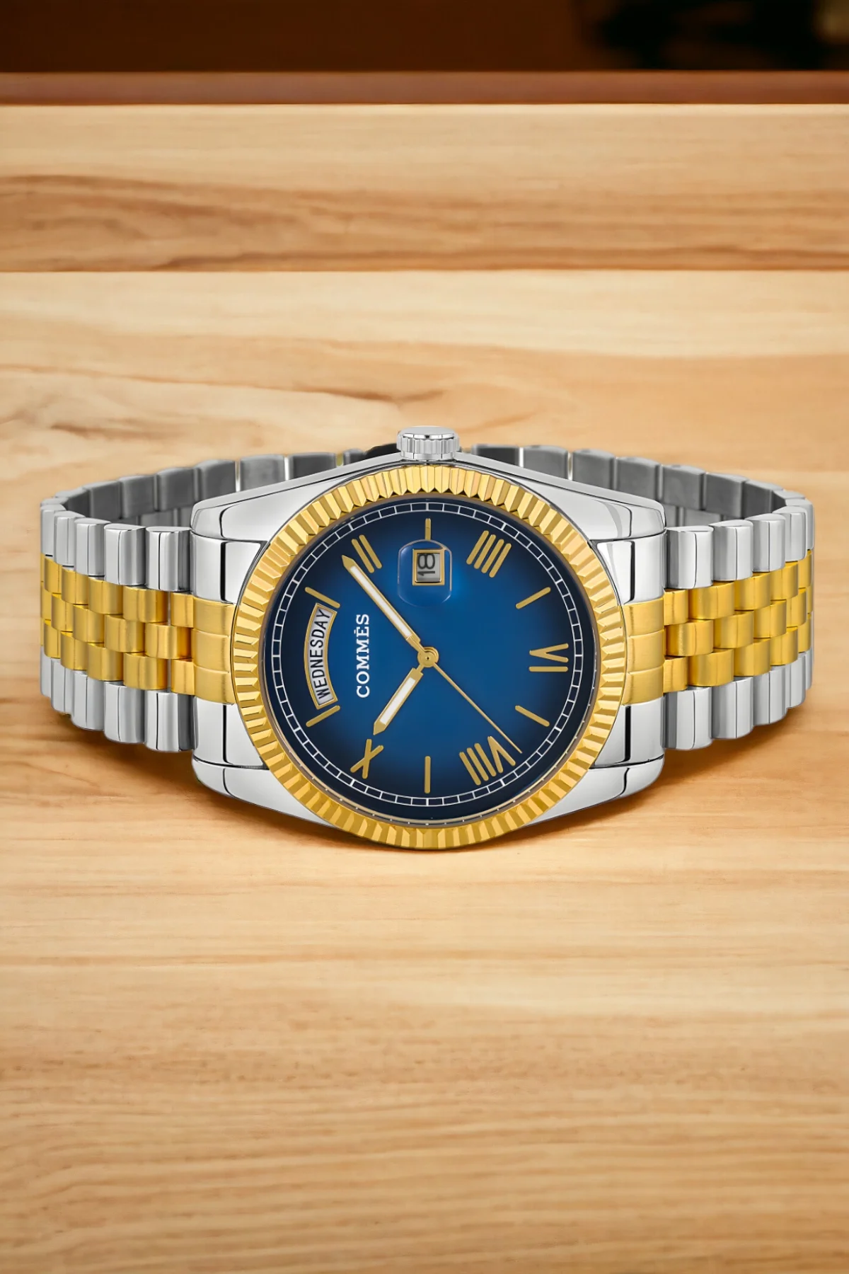 Commes Full Fonksiyon Crono Çelik Kordon Erkek Kol Saati Gold-Gümüş Renk+Bileklik zmcms034