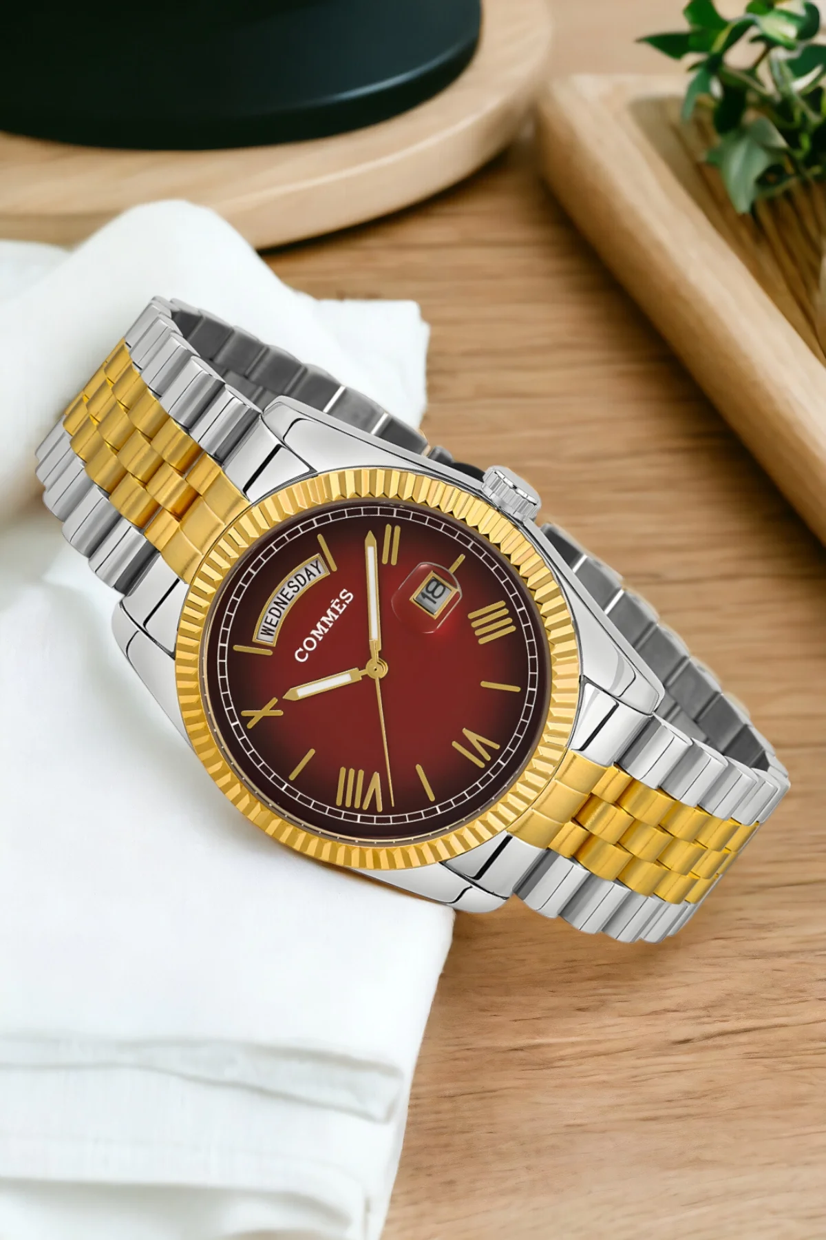 Commes Full Fonksiyon Crono Çelik Kordon Erkek Kol Saati Gümüş-Gold Renk+Bileklik zmcms034