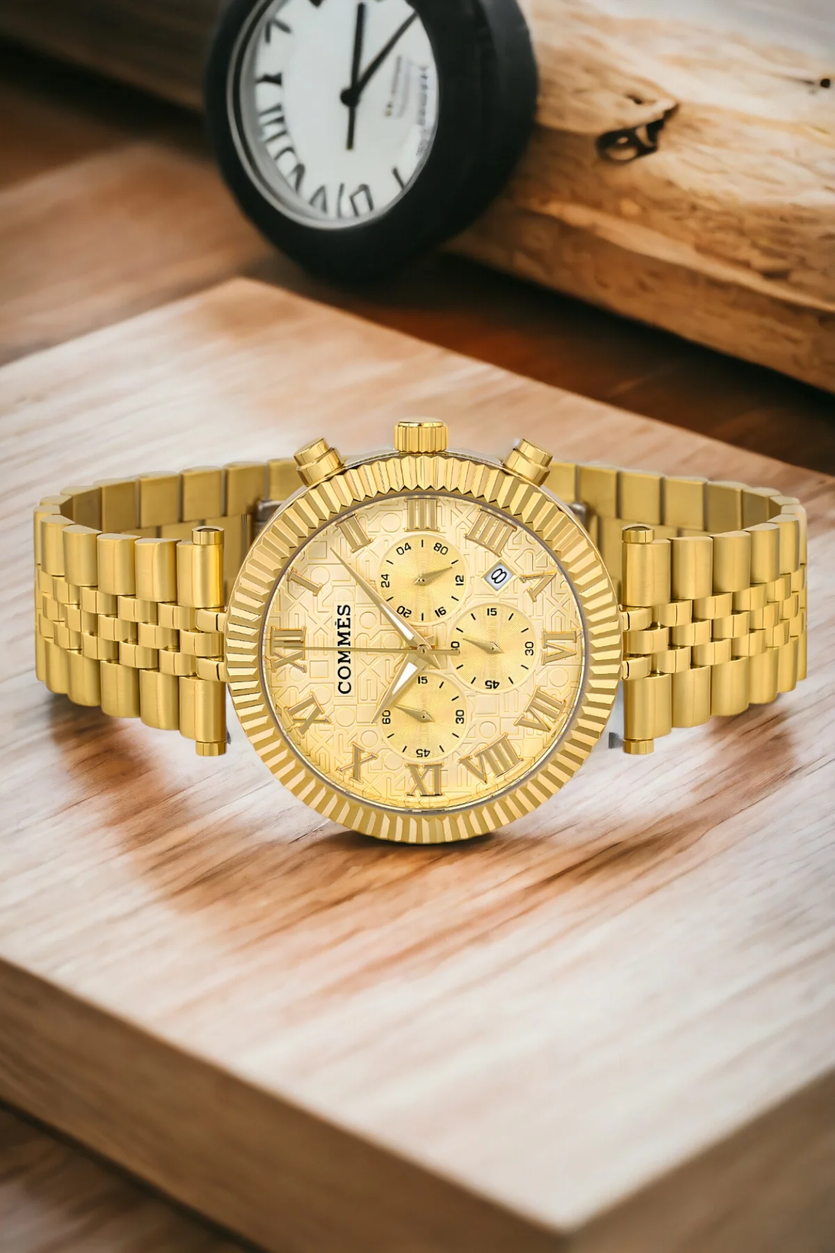 Commes Gold Renk Crono Çelik Kordon Erkek Kol Saati Full Fonksiyon+Bileklik zmcms036