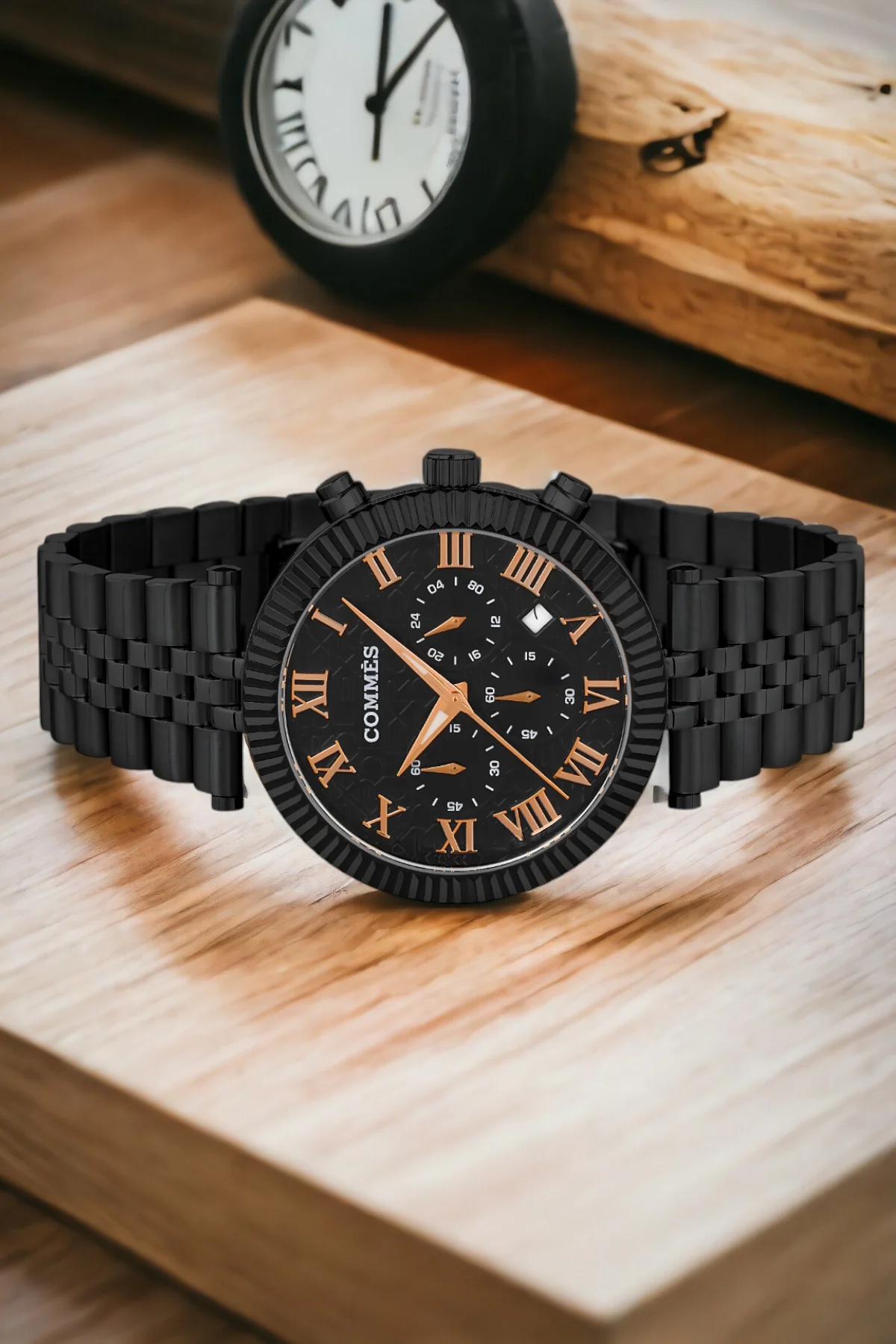 Commes Siyah Renk Crono Çelik Kordon Erkek Kol Saati Full Fonksiyon+Bileklik zmcms036
