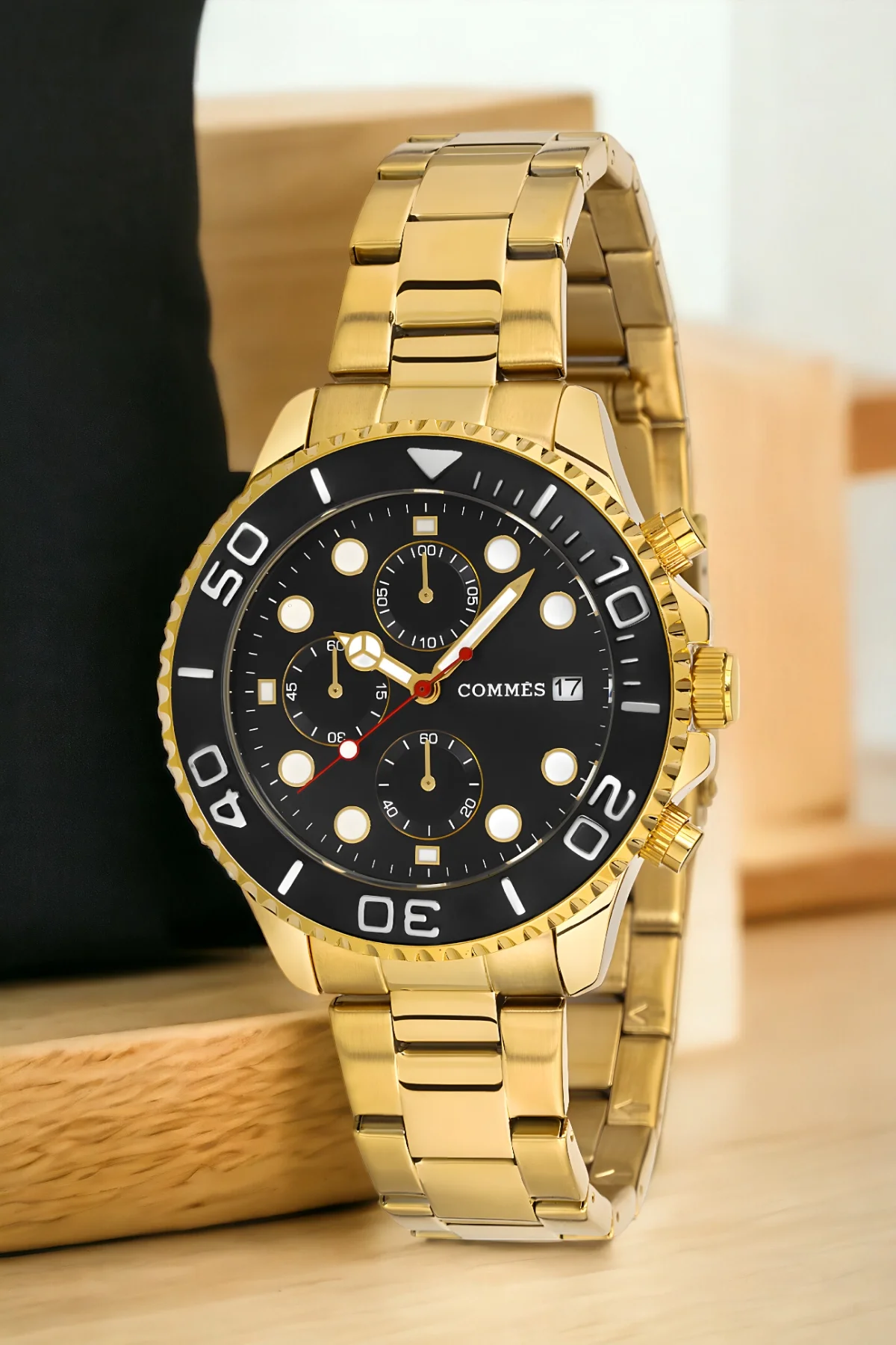 Commes Takvimli Çelik Kordon Erkek Kol Saati Gold-Siyah Renk+Bileklik zmcms035