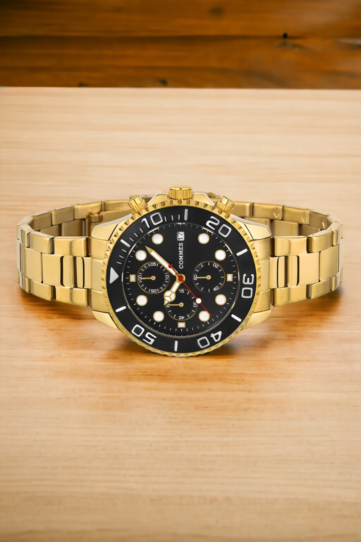 Commes Takvimli Çelik Kordon Erkek Kol Saati Gold-Siyah Renk+Bileklik zmcms035