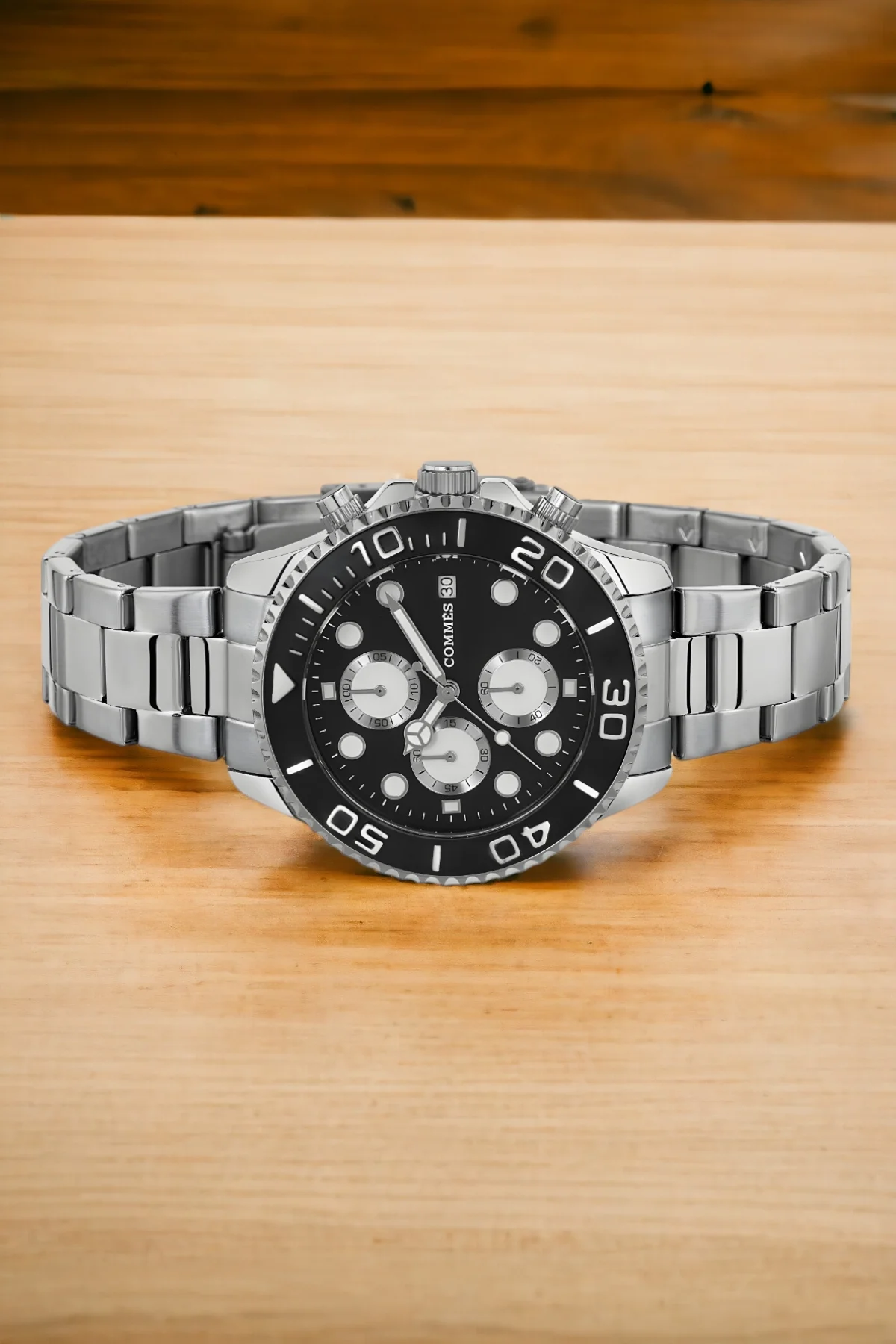 Commes Takvimli Çelik Kordon Erkek Kol Saati Gümüş-Siyah Renk+Bileklik zmcms035