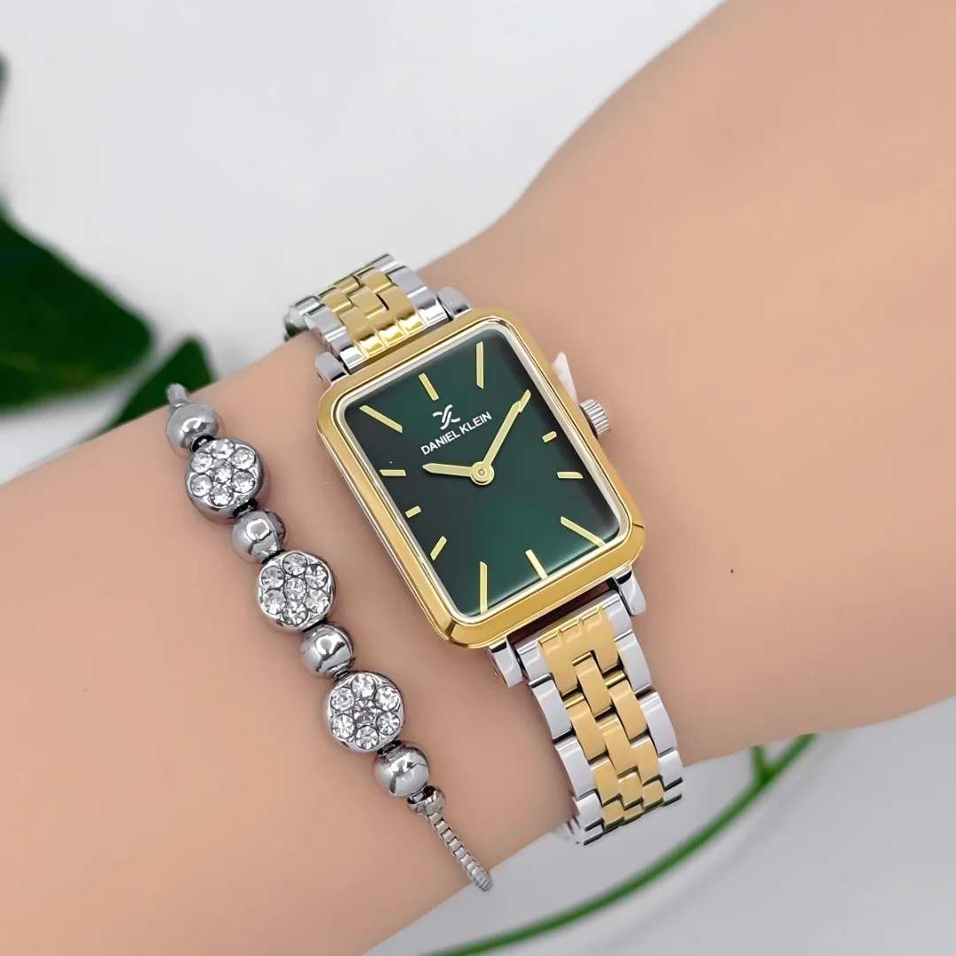 Daniel Klein Çelik Kordon Kadın Kol Saati 3 Atm Suya Dayanıklı Gümüş-Gold-Yeşil zmdk1187