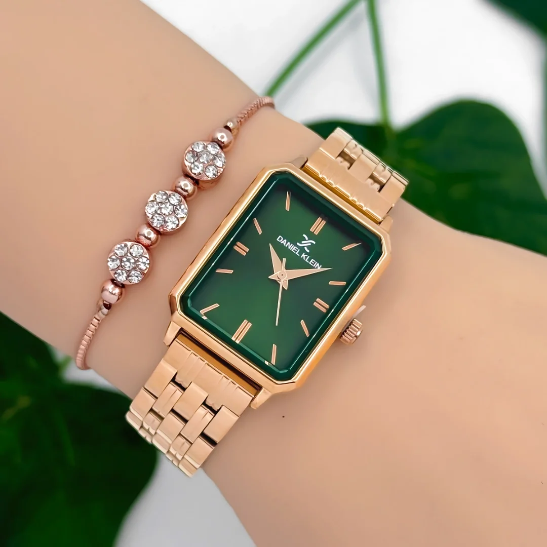 Daniel Klein Çelik Kordon Kadın Kol Saati 3 Atm Suya Dayanıklı Rose-Yeşil zmdk1185