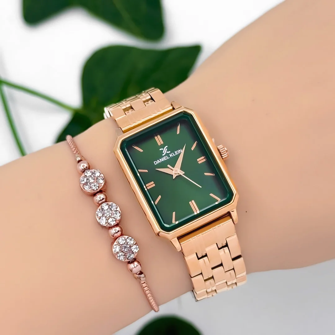 Daniel Klein Çelik Kordon Kadın Kol Saati 3 Atm Suya Dayanıklı Rose-Yeşil zmdk1185