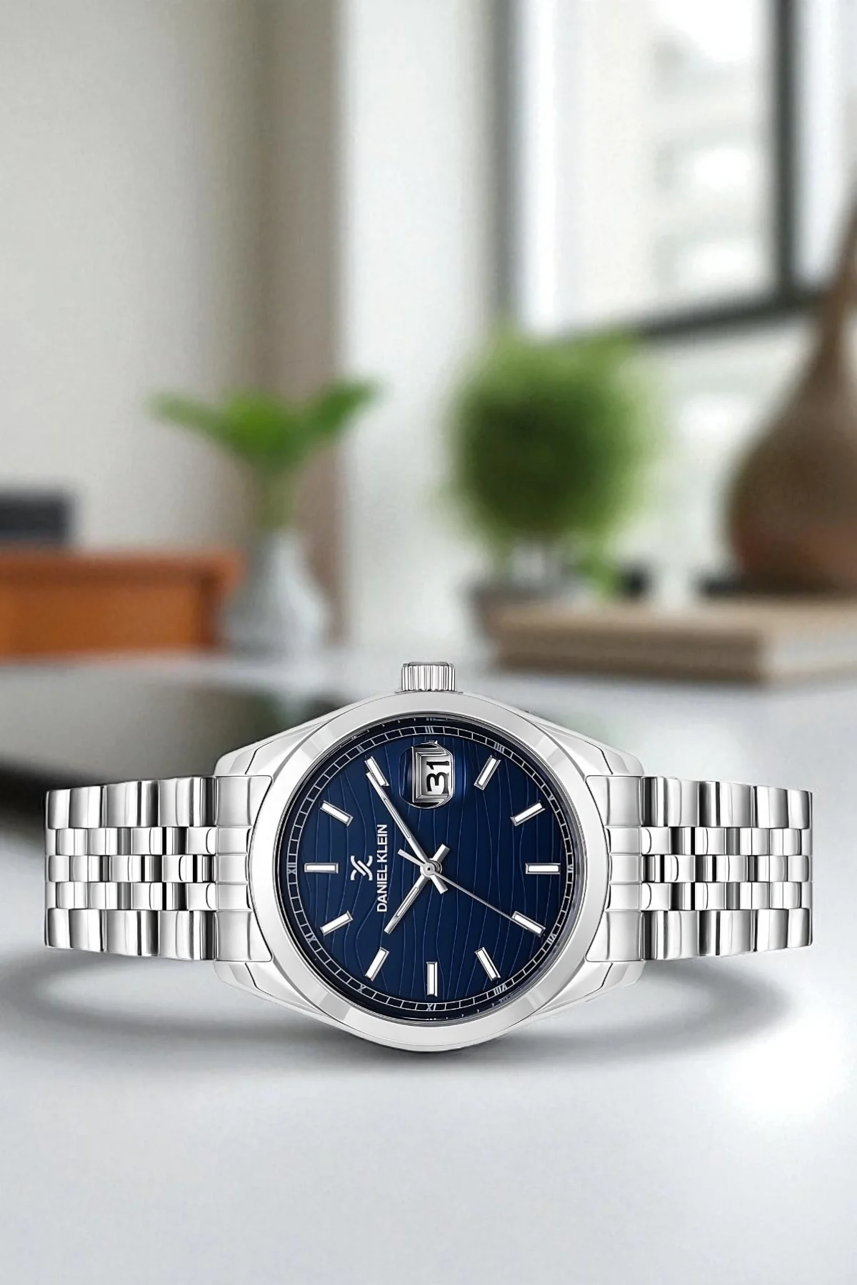 Daniel Klein Çelik Kordon&Kasa Takvimli Erkek Kol Saati Bileklik Hediyeli Gümüş-Mavi zmdk1190