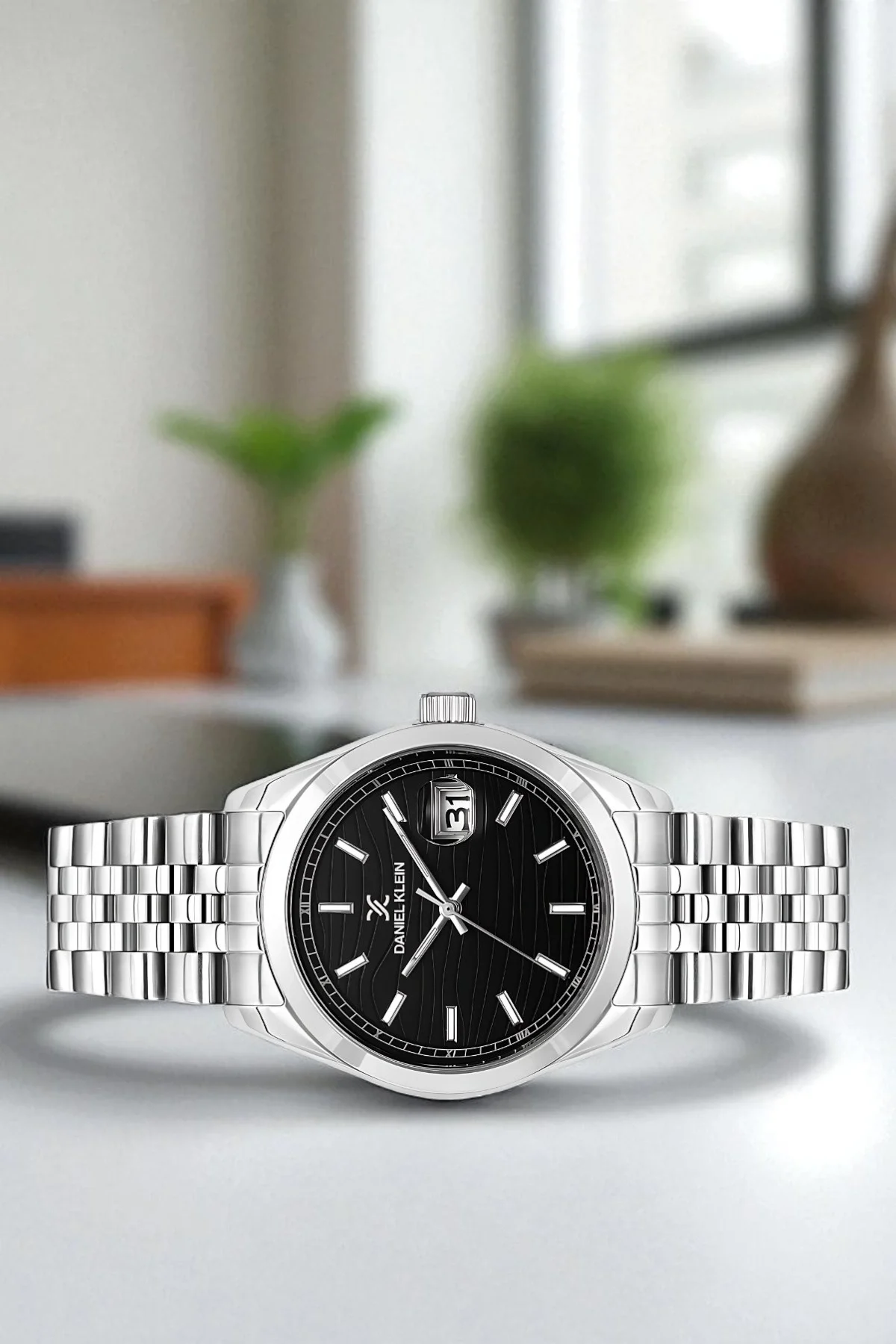 Daniel Klein Çelik Kordon&Kasa Takvimli Erkek Kol Saati Bileklik Hediyeli Gümüş-Siyah zmdk1190