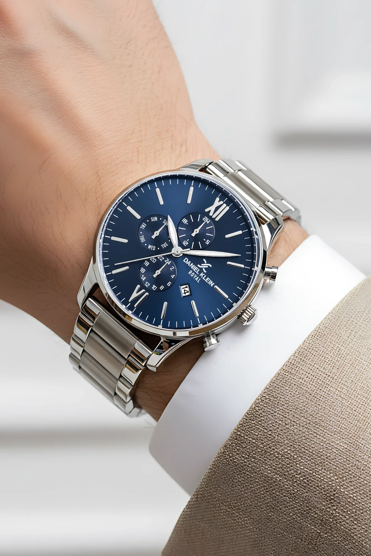 Daniel Klein Erkek Kol Saati Çelik Kordon Çelik Kasa Bileklik Hediyeli Gümüş-Mavi zmdk1133
