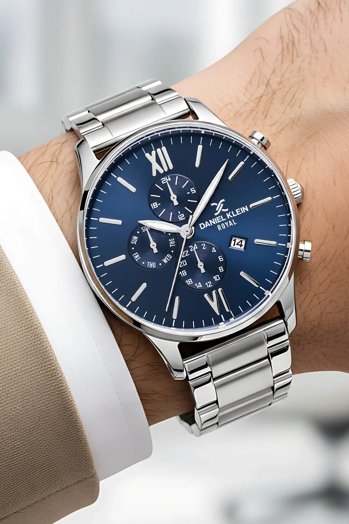 Daniel Klein Erkek Kol Saati Çelik Kordon Çelik Kasa Bileklik Hediyeli Gümüş-Mavi zmdk1133
