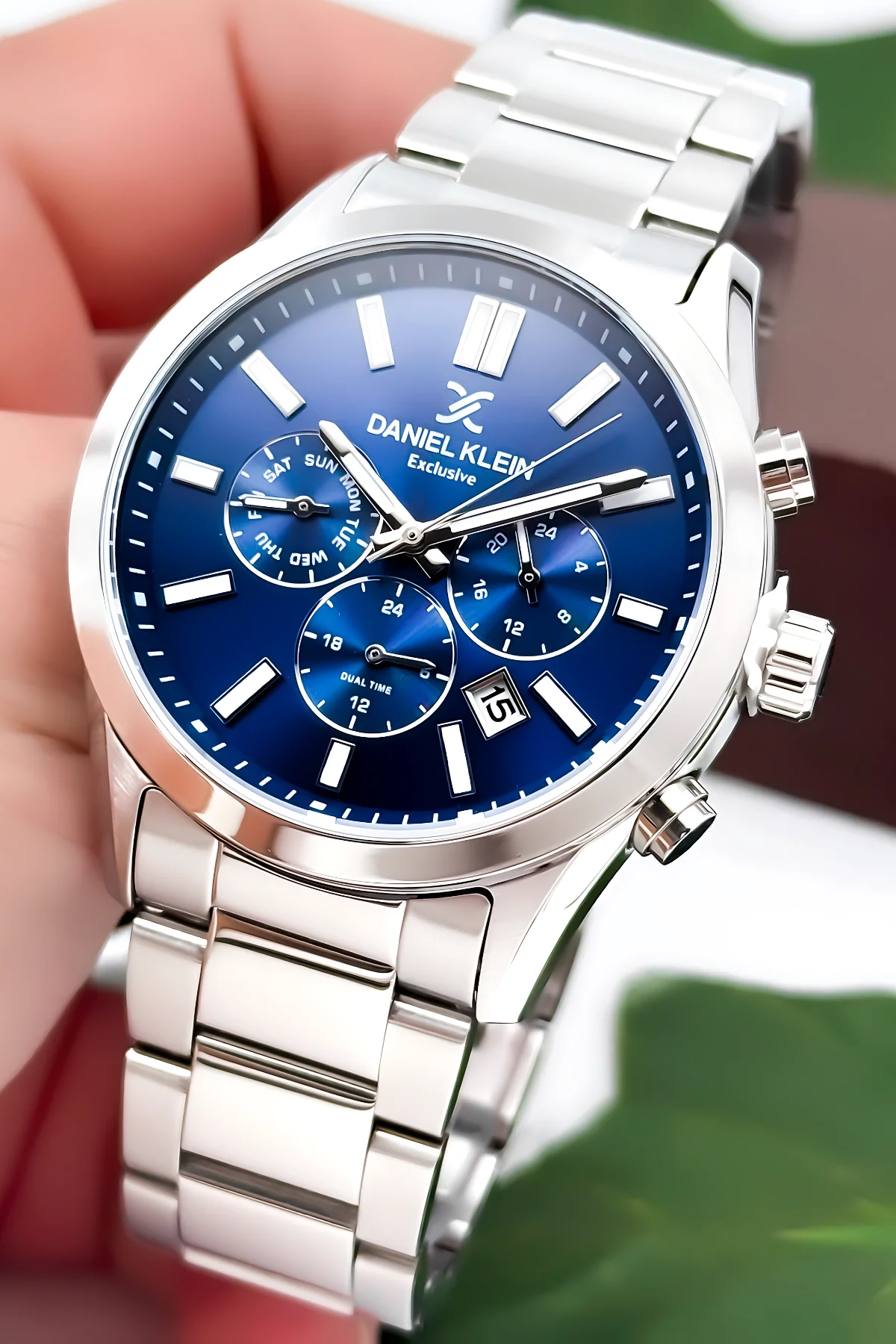 Daniel Klein Erkek Kol Saati Exclusive Çelik Kordon Bileklik Hediyesi ile Gümüş-Mavi zmdk1125