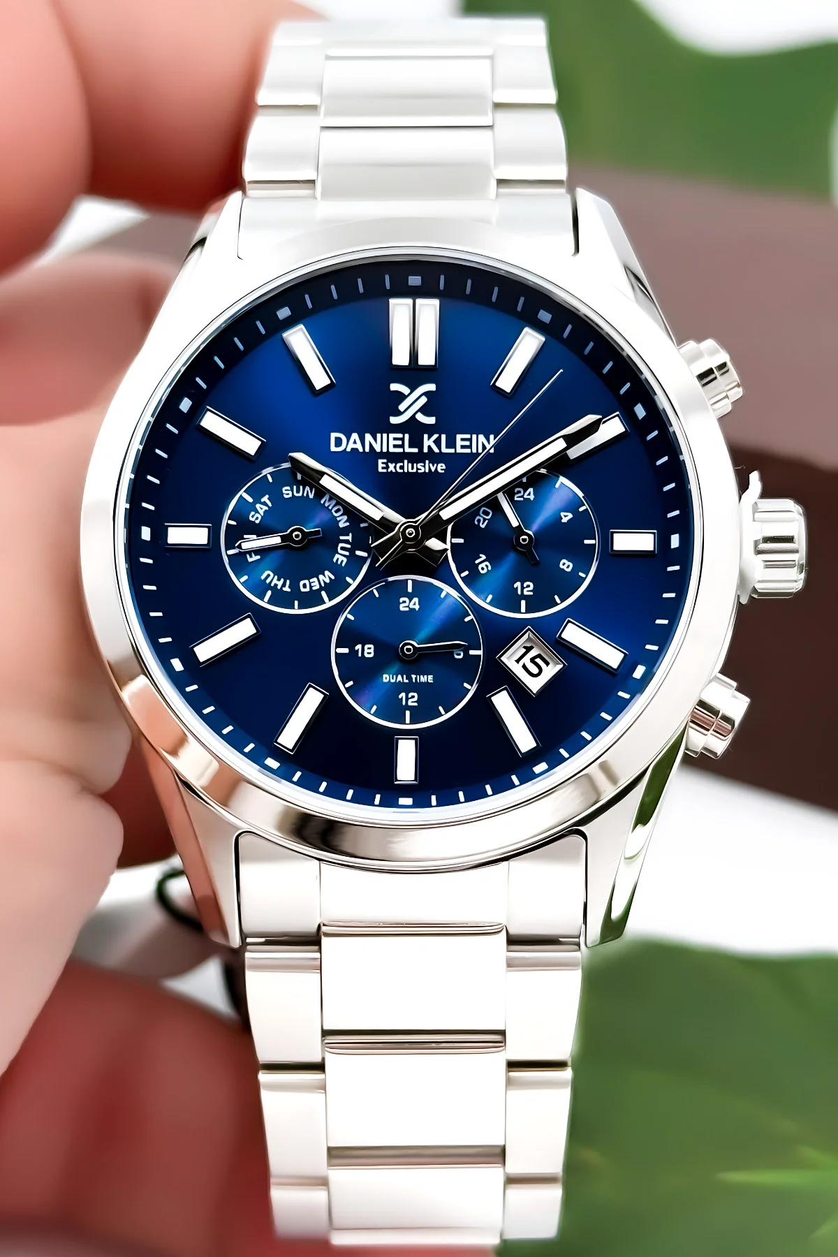 Daniel Klein Erkek Kol Saati Exclusive Çelik Kordon Bileklik Hediyesi ile Gümüş-Mavi zmdk1125