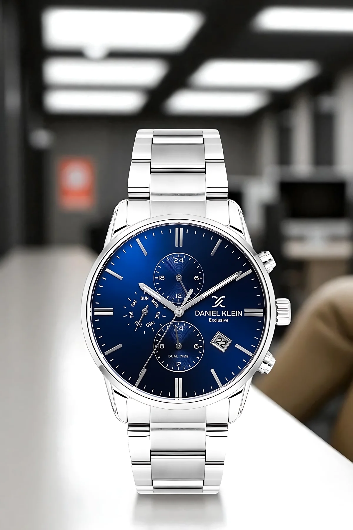 Daniel Klein Erkek Kol Saati Exclusive Çelik Kordon Bileklik Hediyesi ile Gümüş-Mavi zmdk1191