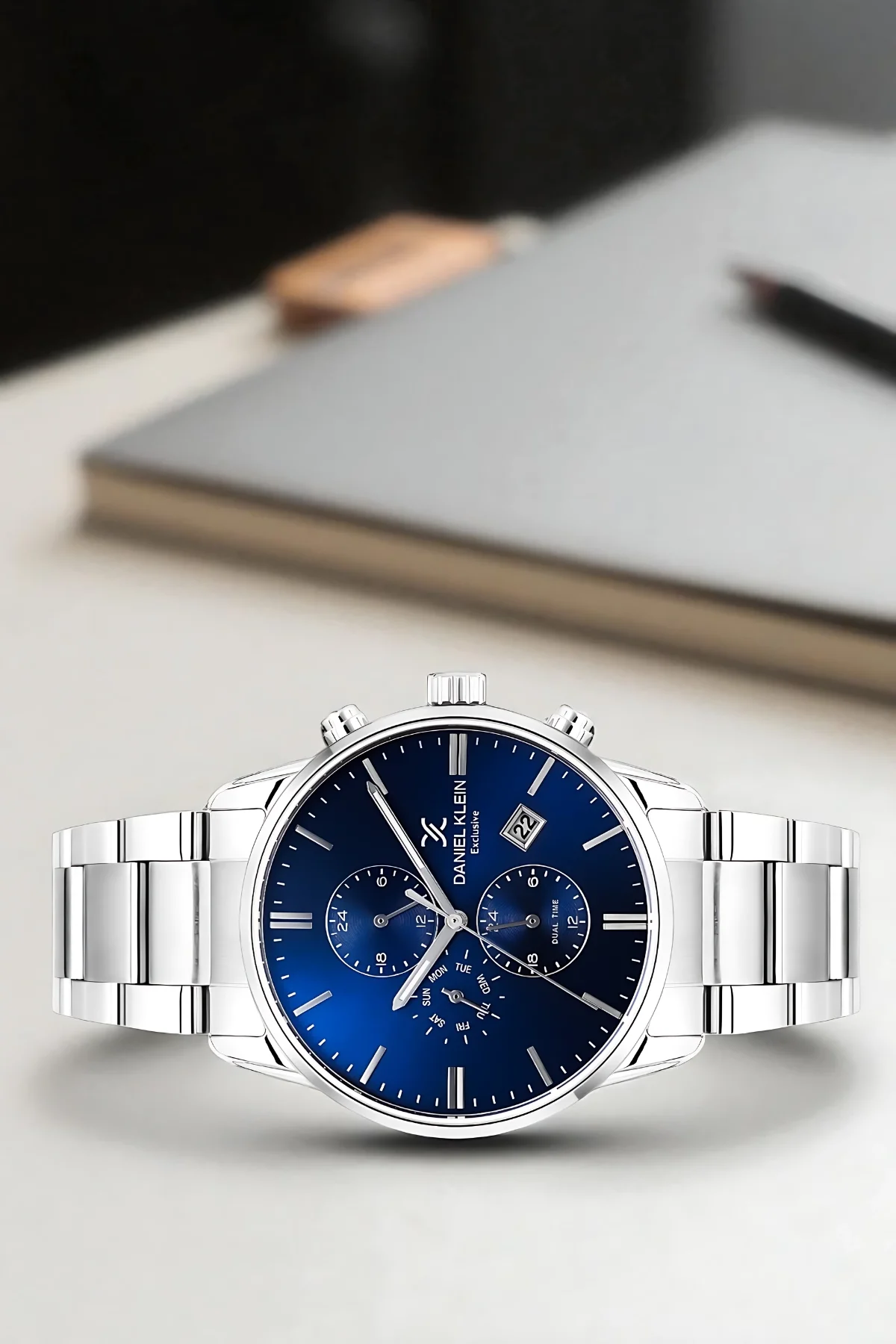 Daniel Klein Erkek Kol Saati Exclusive Çelik Kordon Bileklik Hediyesi ile Gümüş-Mavi zmdk1191